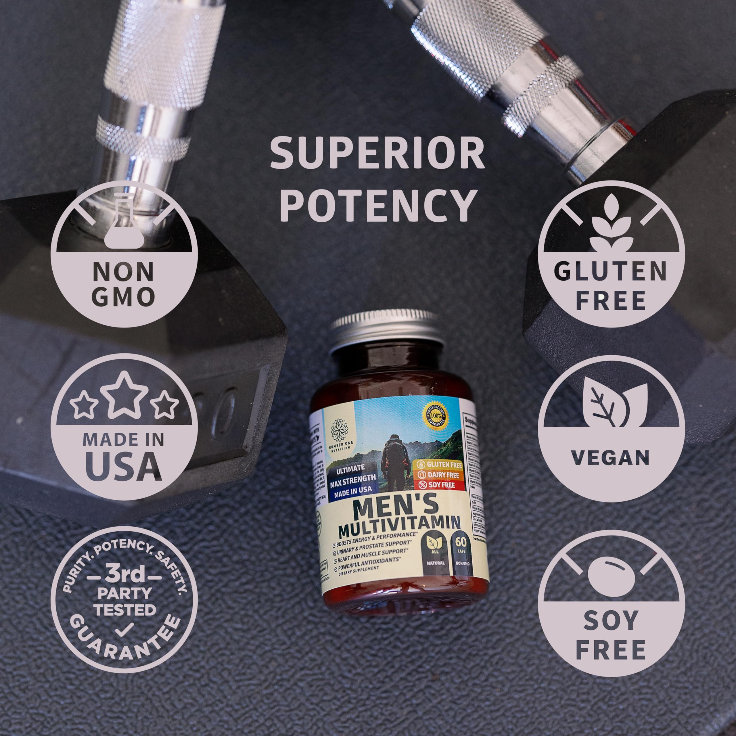 Number One Nutrition Men's Multivitamin with a measuring spoon