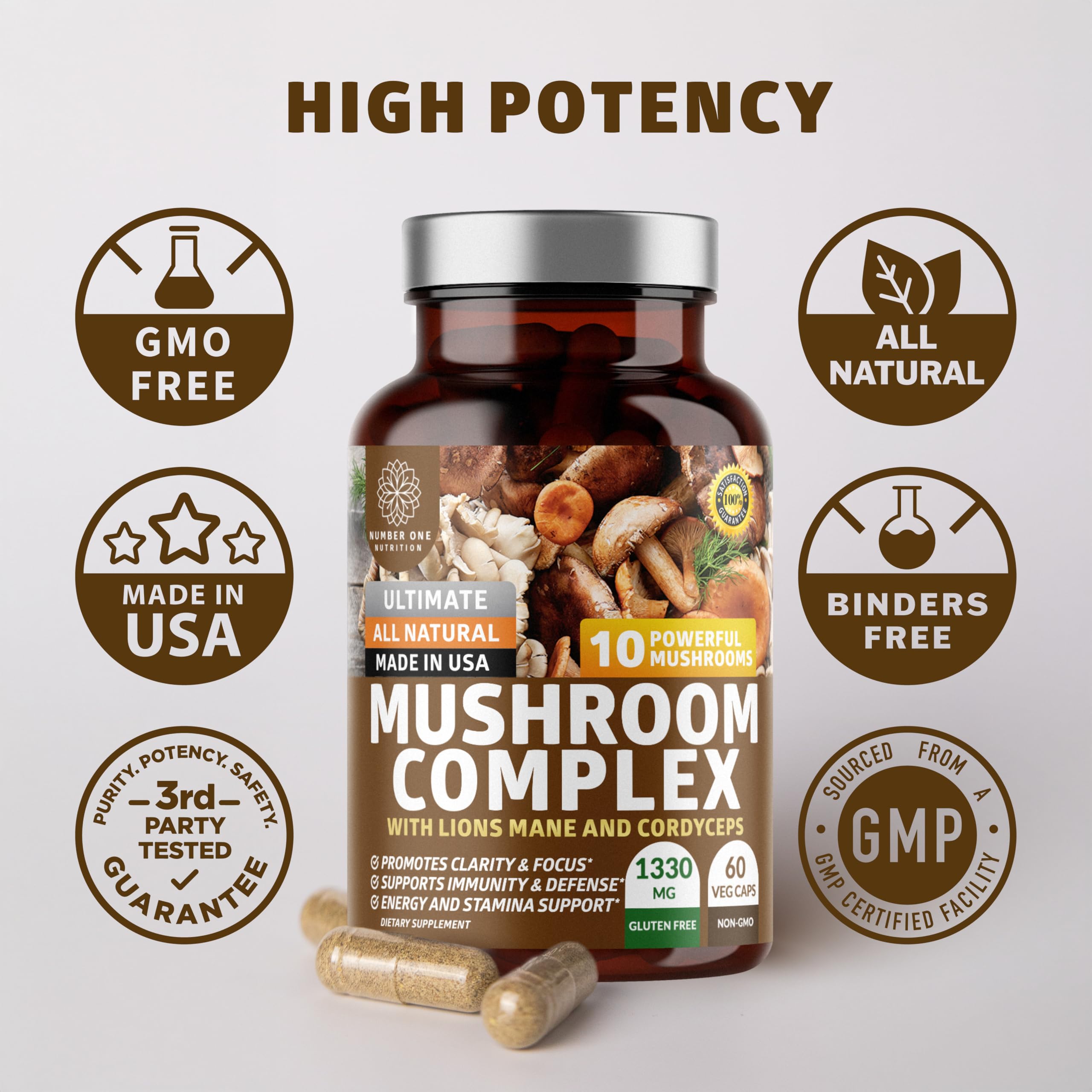 Number One Nutrition Mushroom Blend Capsules close-up