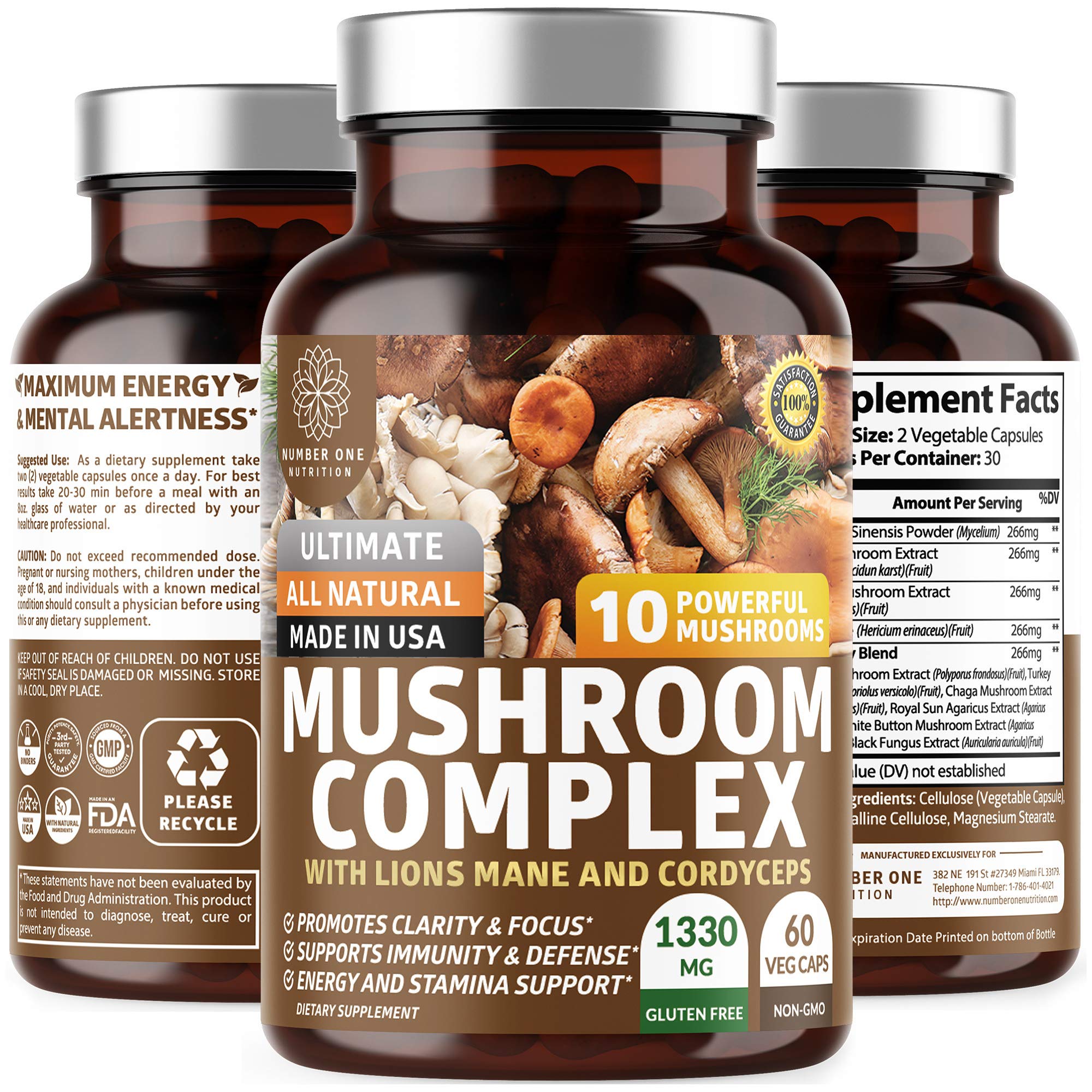 Number One Nutrition Mushroom Blend Capsules front view