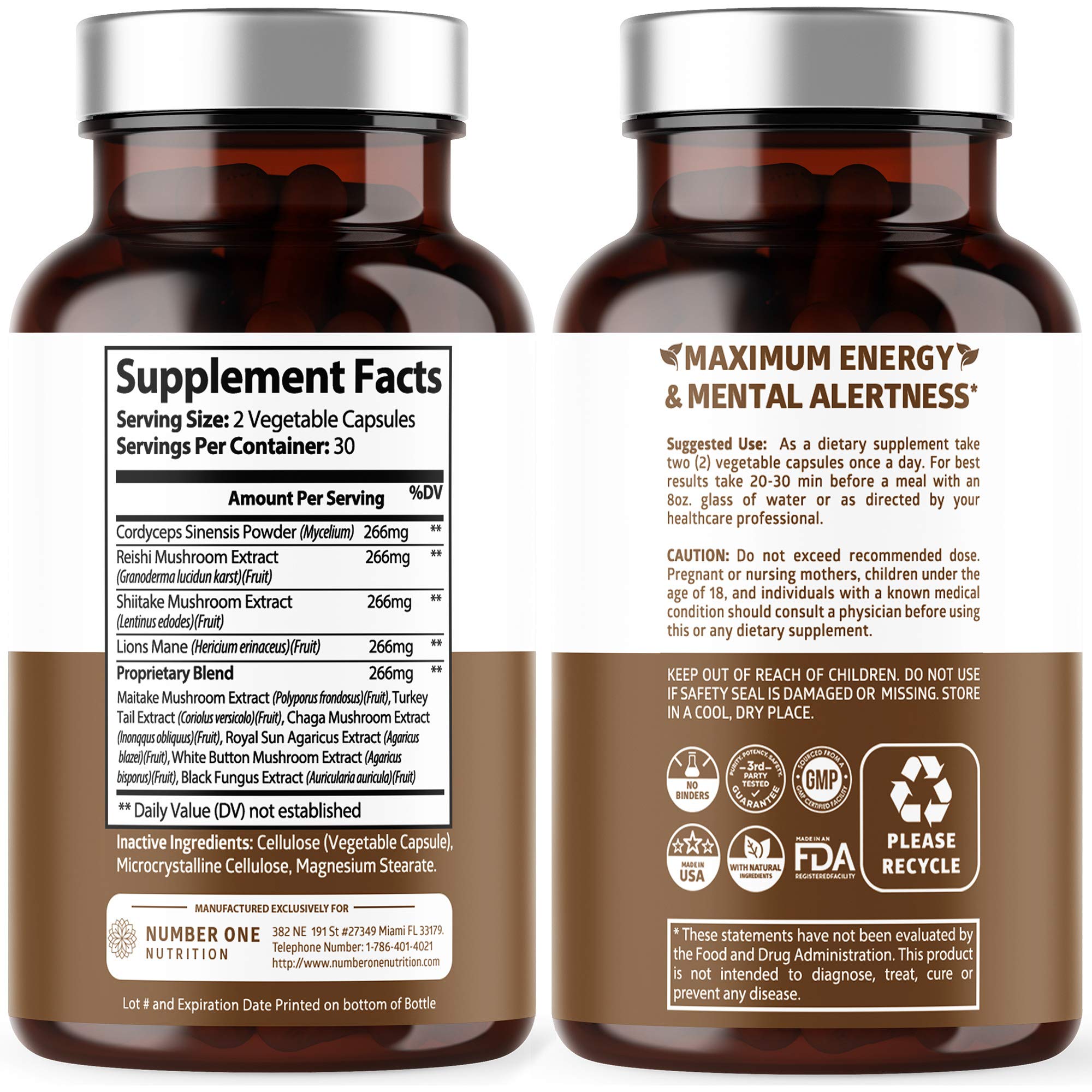 Number One Nutrition Mushroom Blend Capsules side view