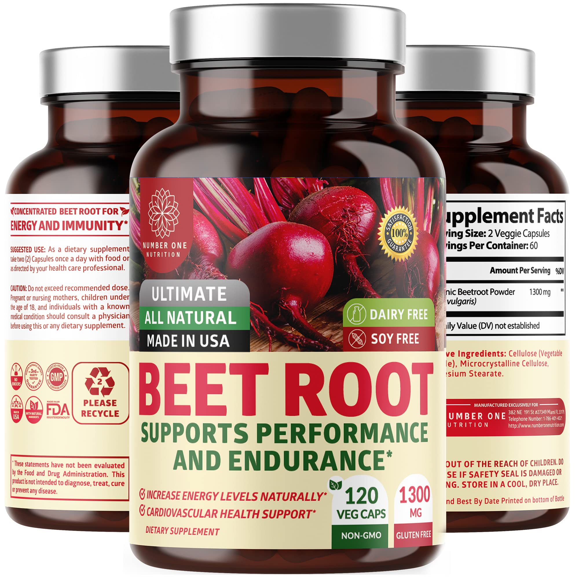 Number One Nutrition Organic Beet Root Capsules front view