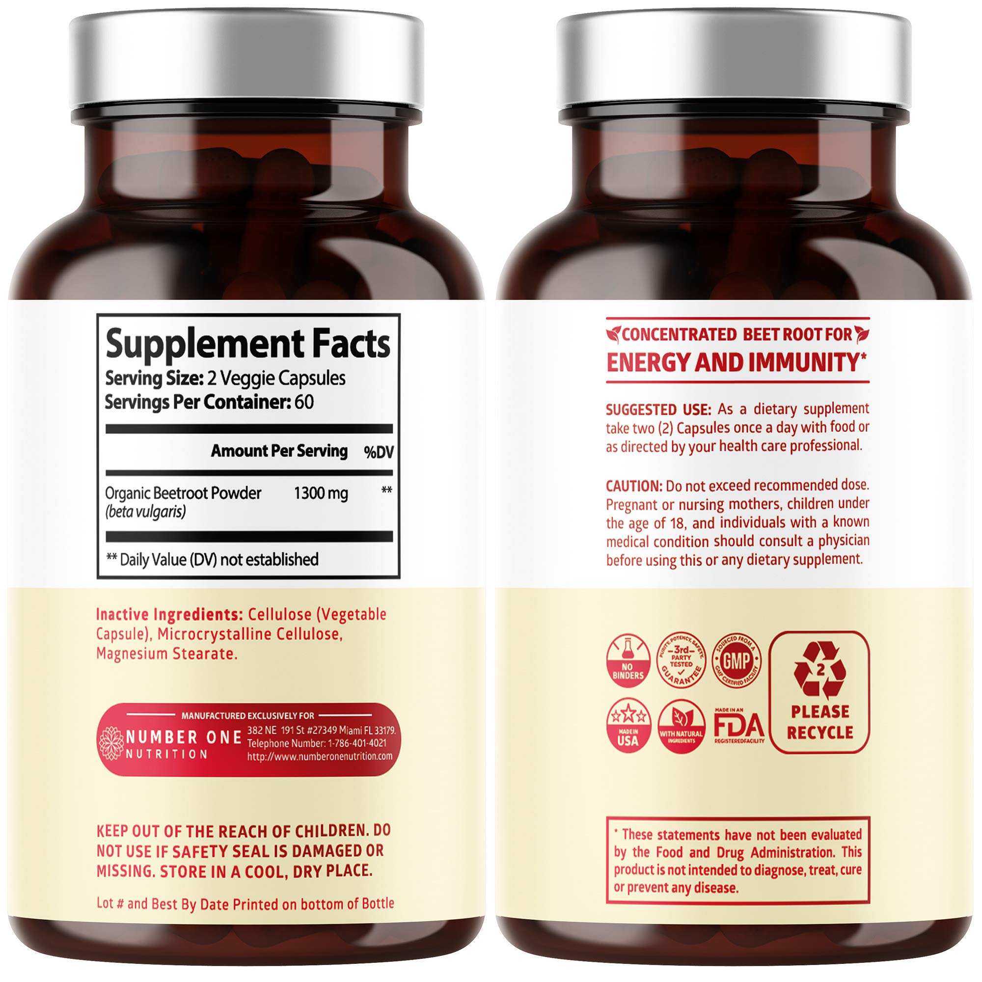 Number One Nutrition Organic Beet Root Capsules side view