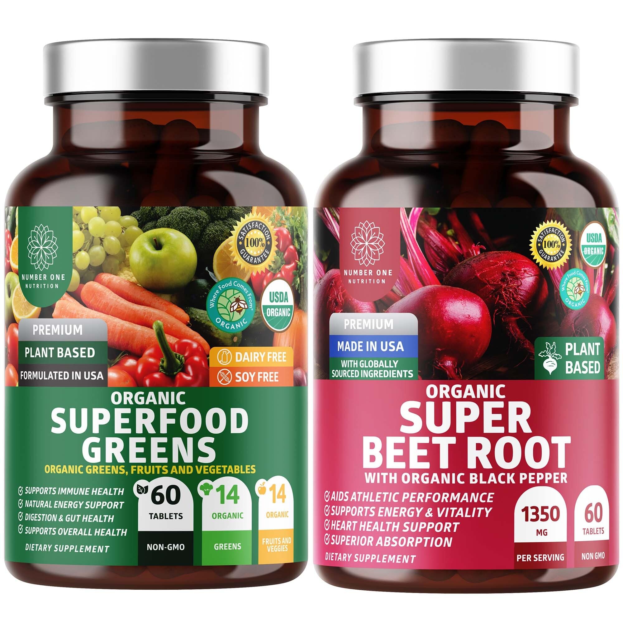 Number One Nutrition Organic Spirulina Beetroot Tablets front view