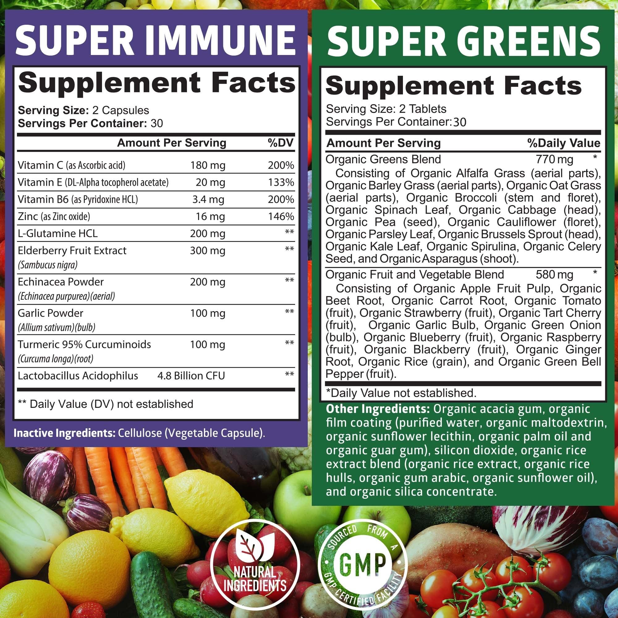 Number One Nutrition Organic Superfood Greens + daily wellness Support back view