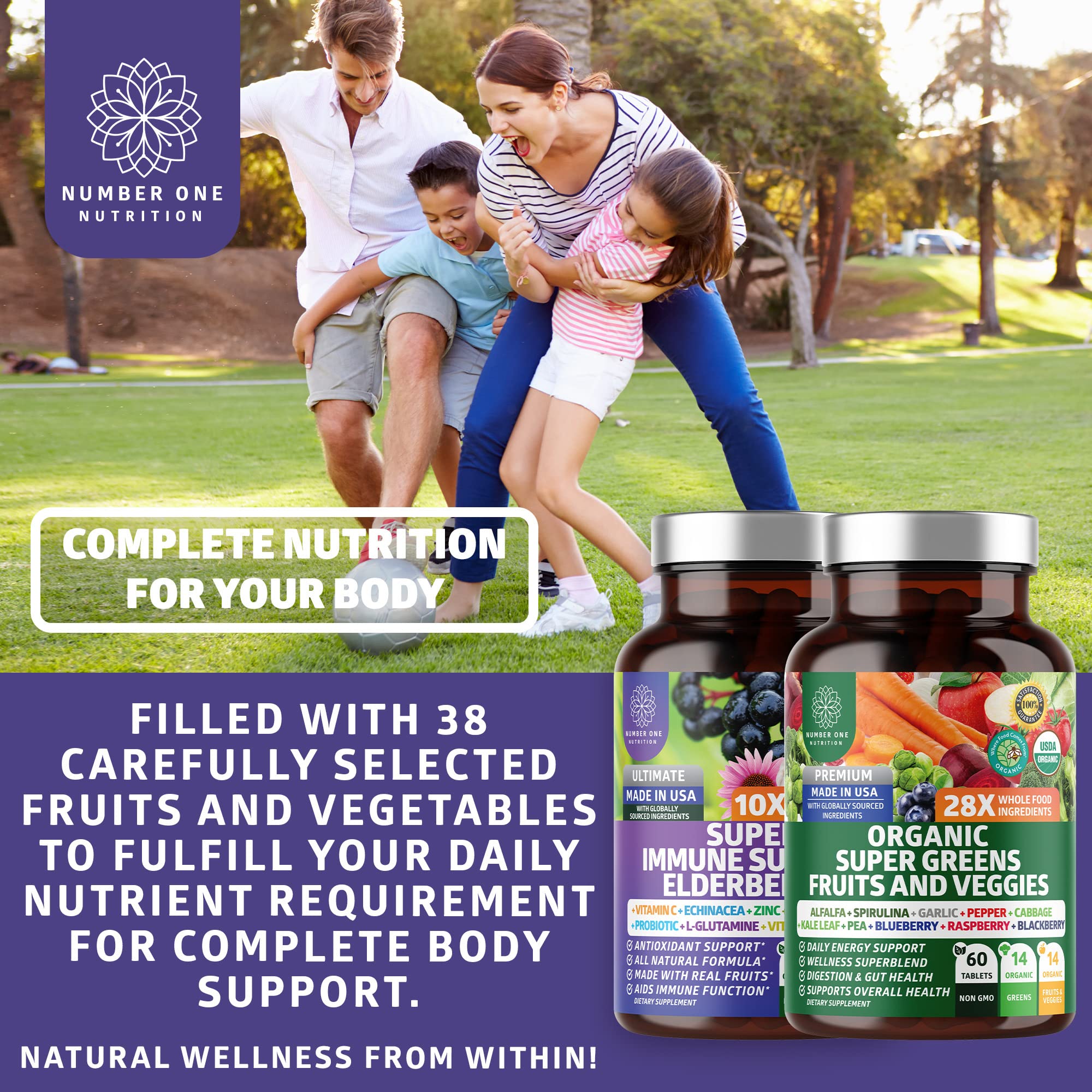 Number One Nutrition Organic Superfood Greens + daily wellness Support ingredients list