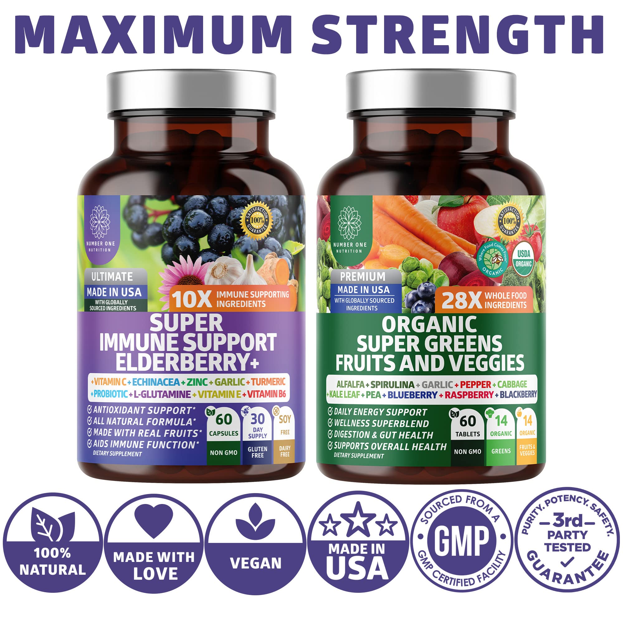 Number One Nutrition Organic Superfood Greens + daily wellness Support packaging