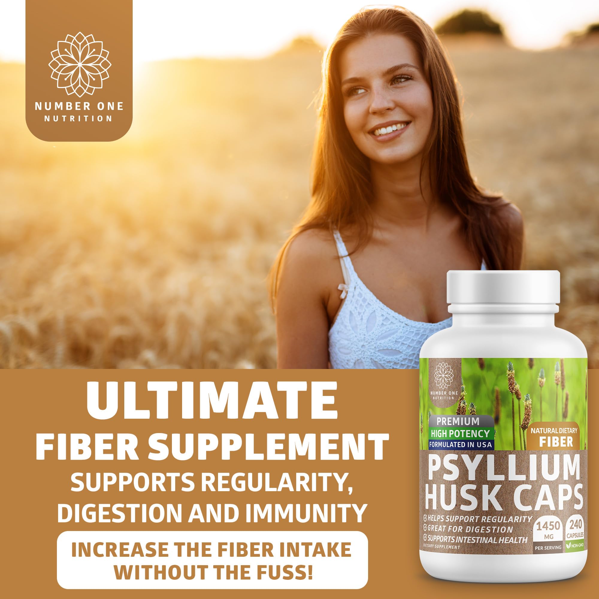 Number One Nutrition Psyllium Husk Capsules 1450mg capsules close-up