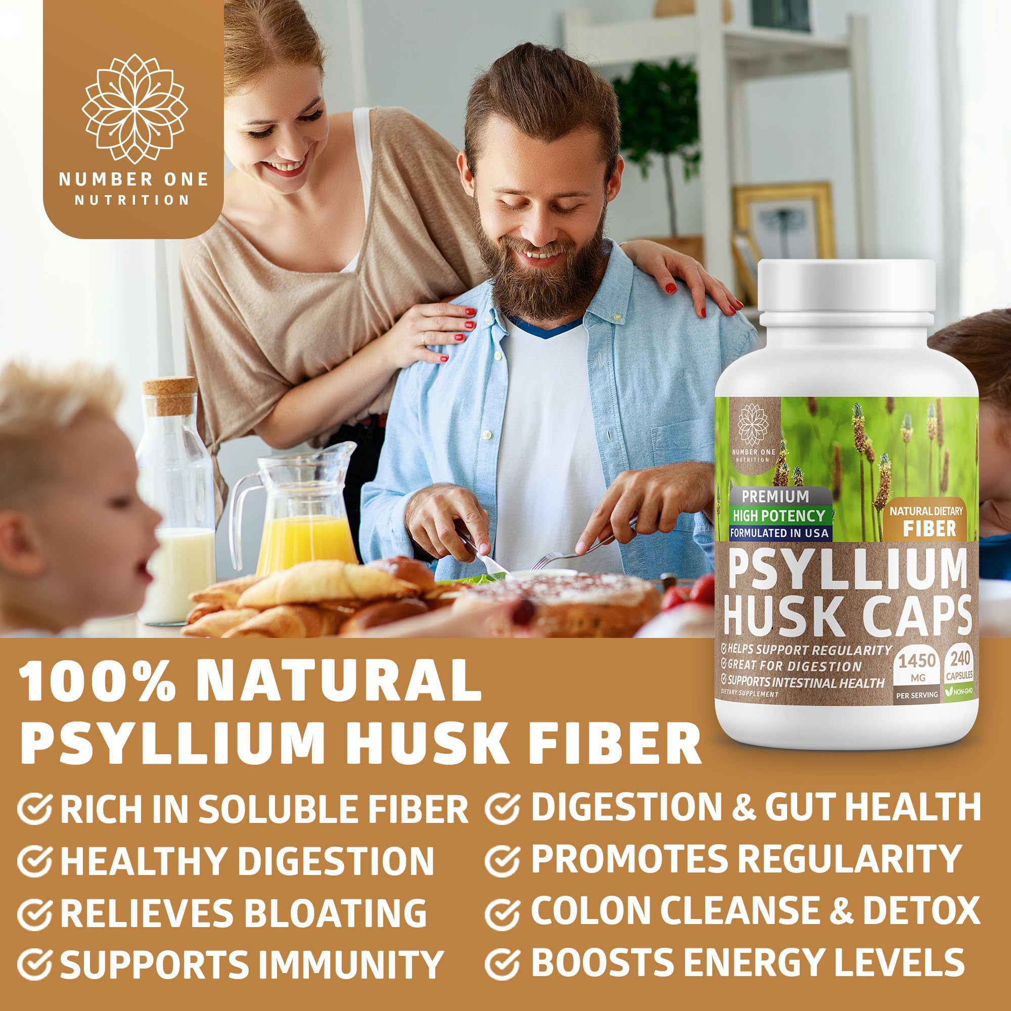 Number One Nutrition Psyllium Husk Capsules 1450mg serving size