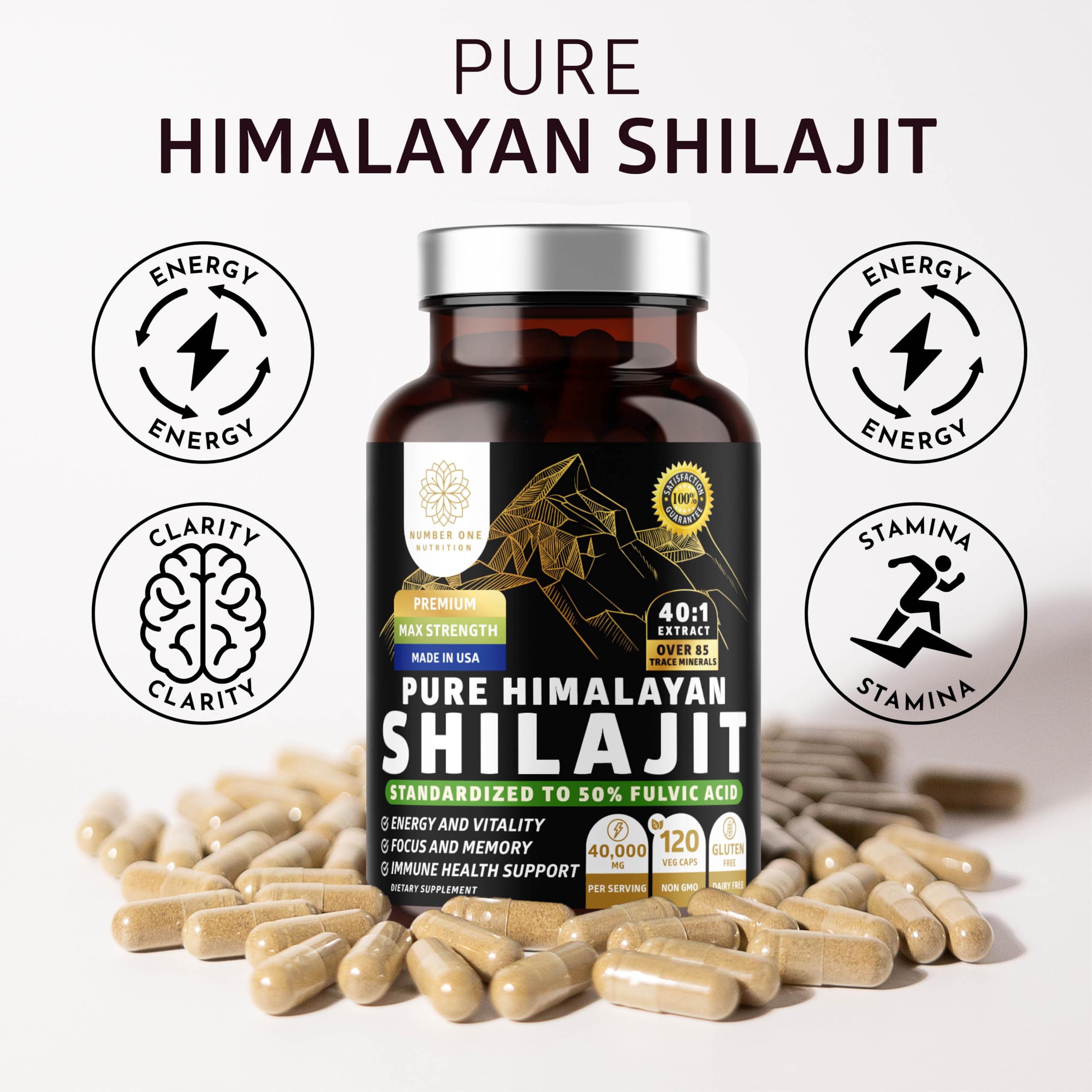 Number One Nutrition Shilajit 1000 Capsules bottle with label