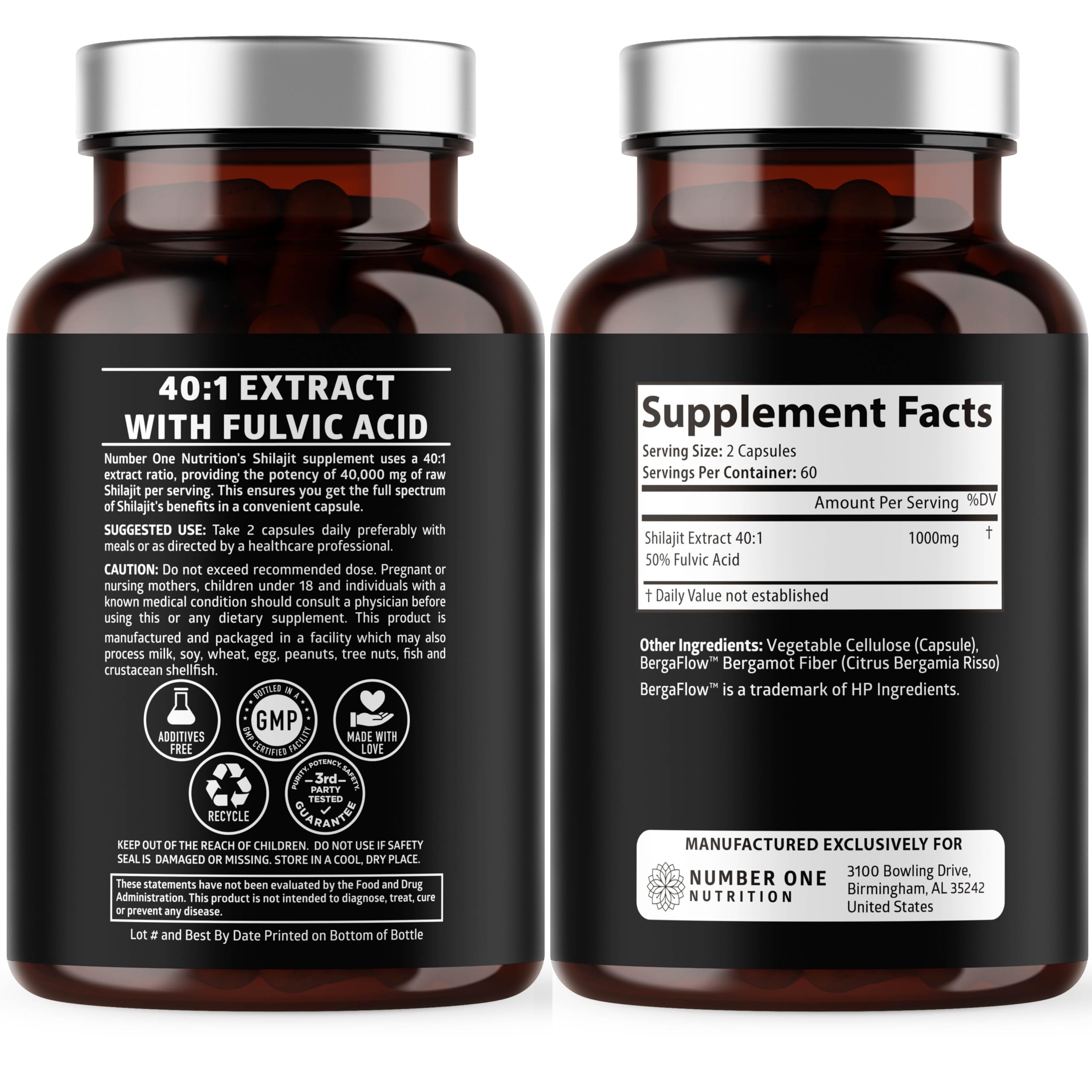 Number One Nutrition Shilajit 1000 Capsules side view