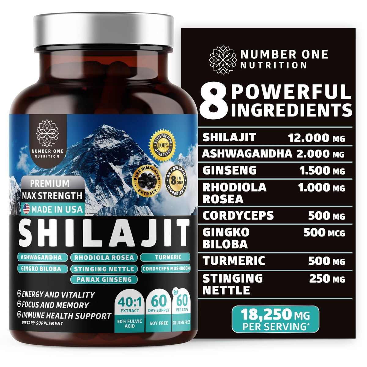 Number One Nutrition Shilajit Complex Capsules front view