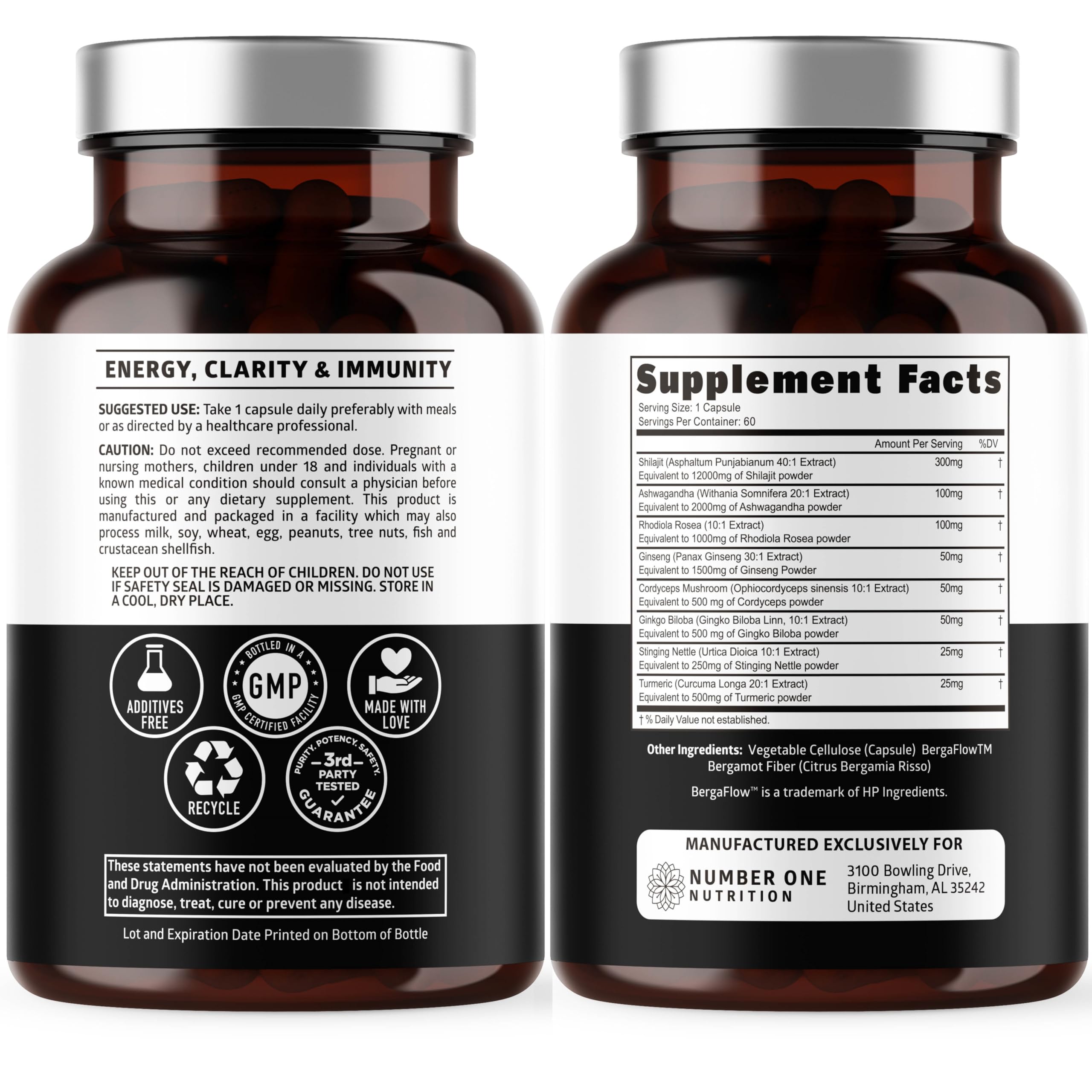 Number One Nutrition Shilajit Complex Capsules packaging side view