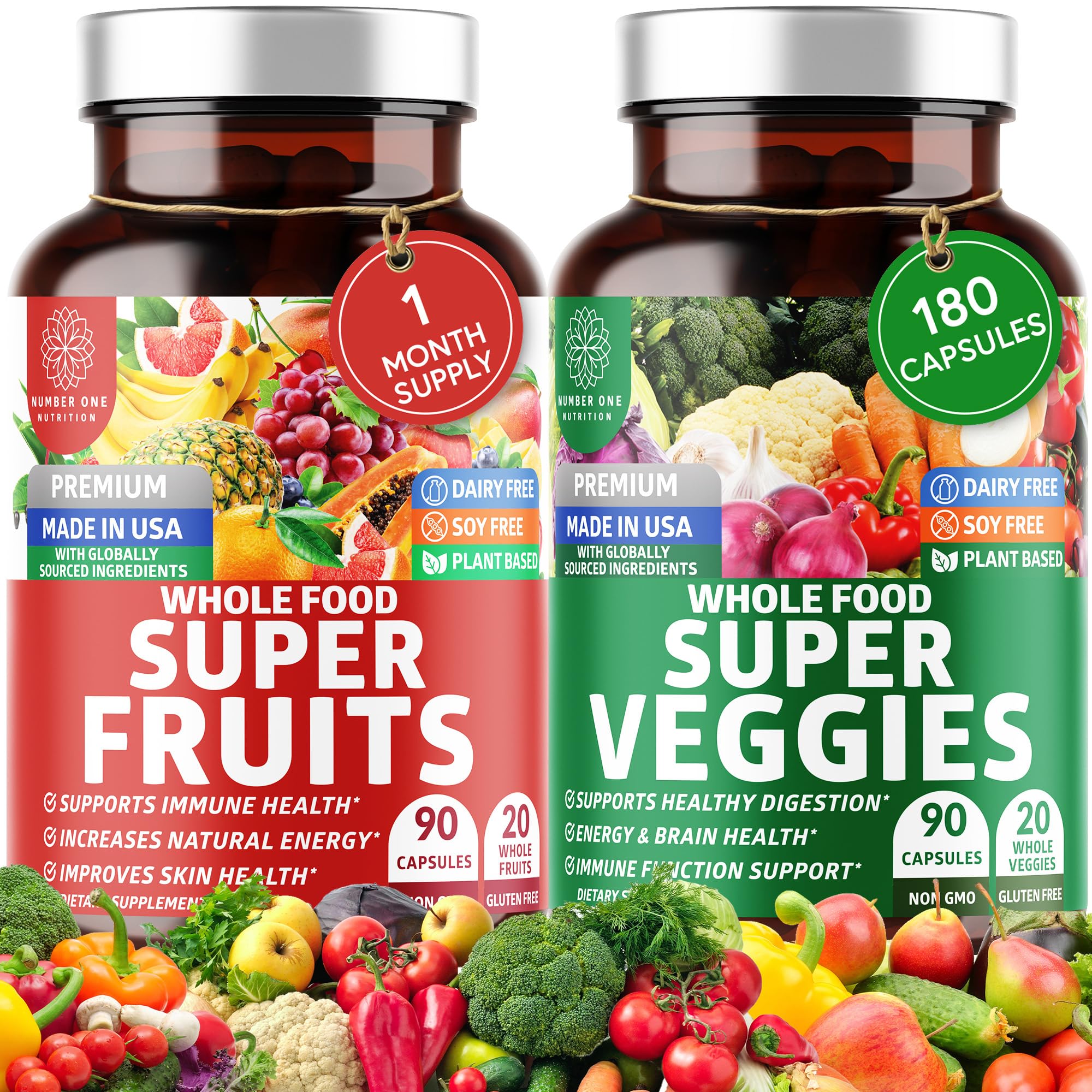 Number One Nutrition Super Fruits and Veggies capsules front view