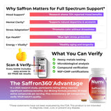 Numi Naturals Saffron360 Capsules back view with dosage information