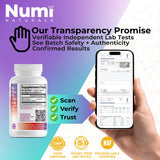 Numi Naturals Saffron360 Capsules side view showing QR code
