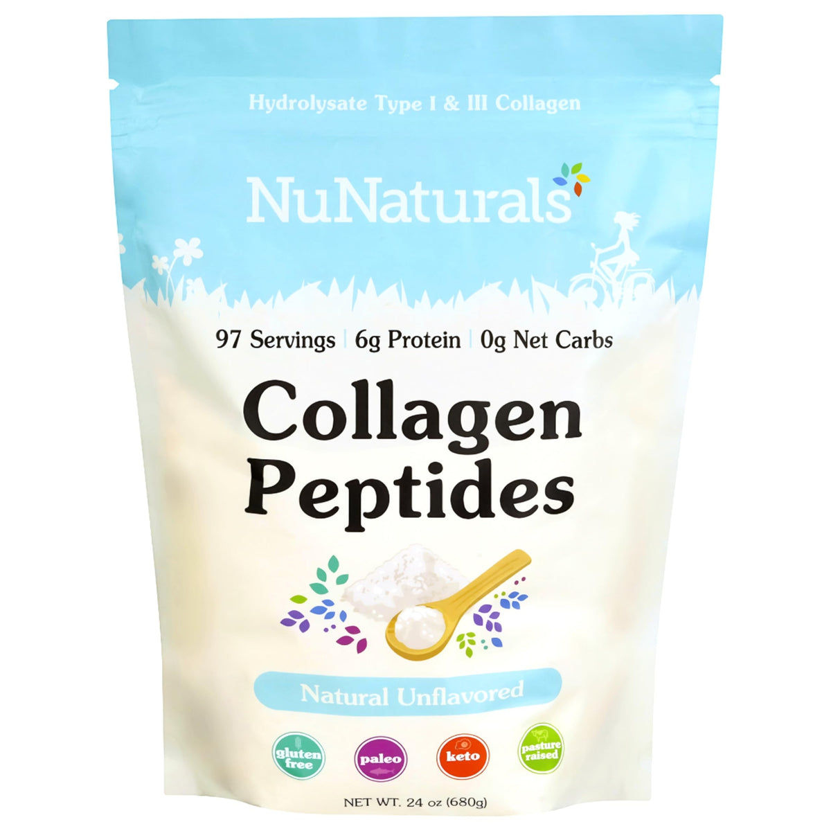 Nunaturals Collagen Hydrolysate B 680g front view packaging