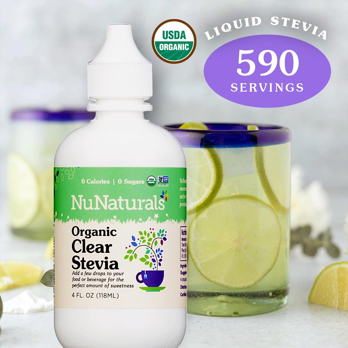 Nunaturals Stevia Liquid Sweetener being added to a drink