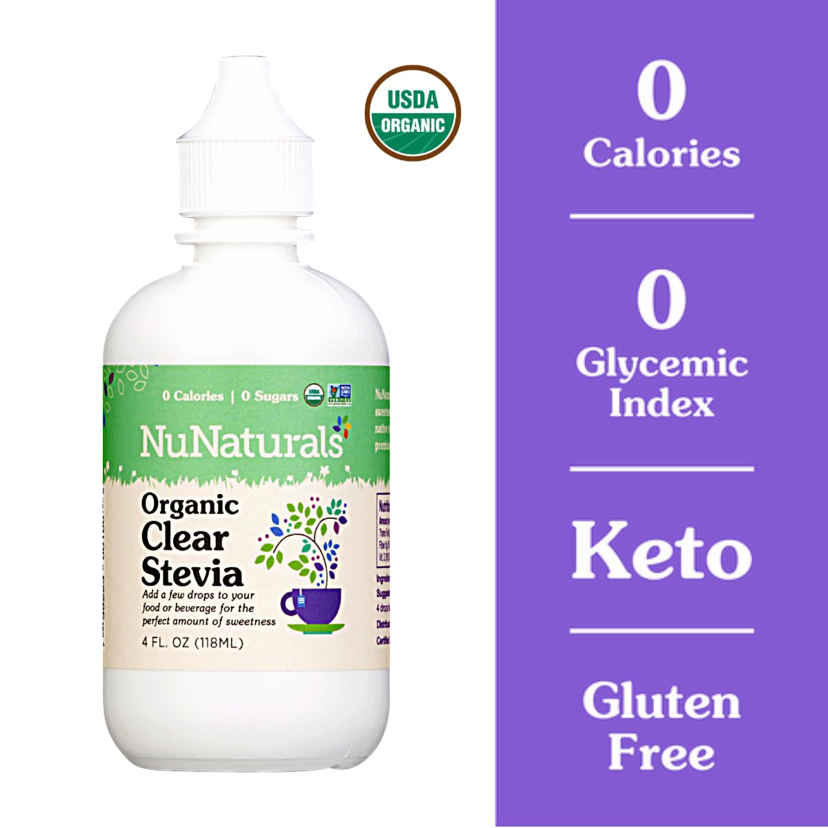 Nunaturals Stevia Liquid Sweetener packaging details