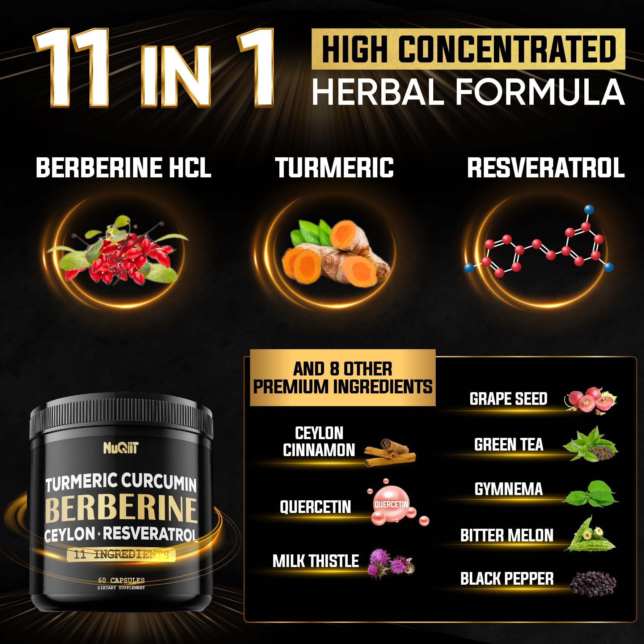 NUQIIT Berberine HCl Supplement bottle side view