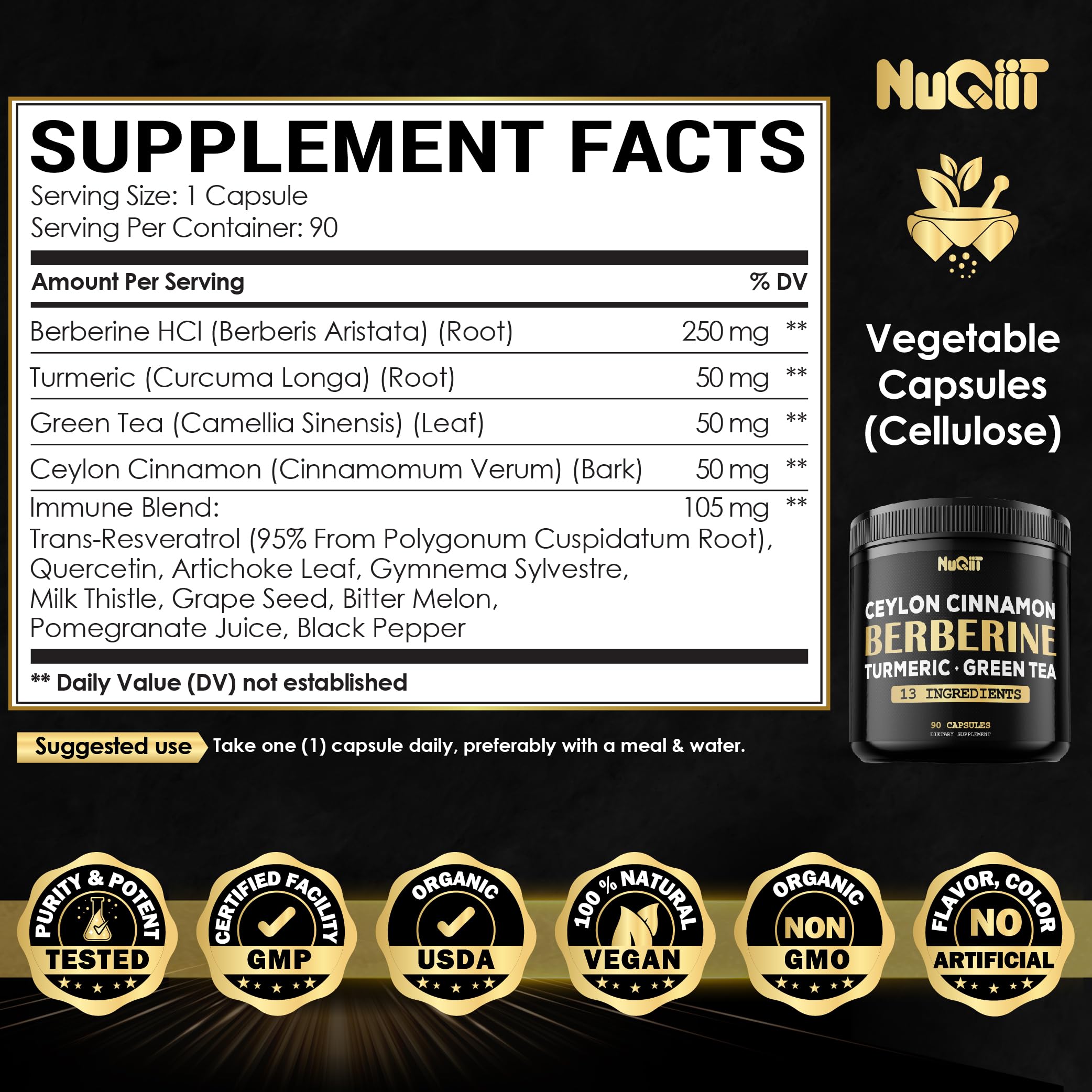 NUQIIT Berberine HCl Supplement bottle with label