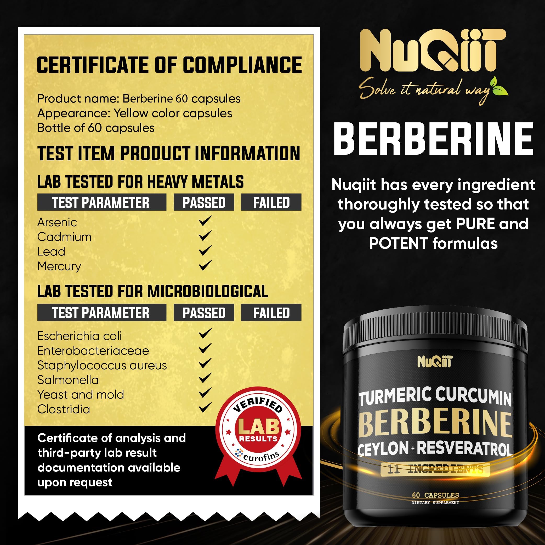 NUQIIT Berberine HCl Supplement ingredients list