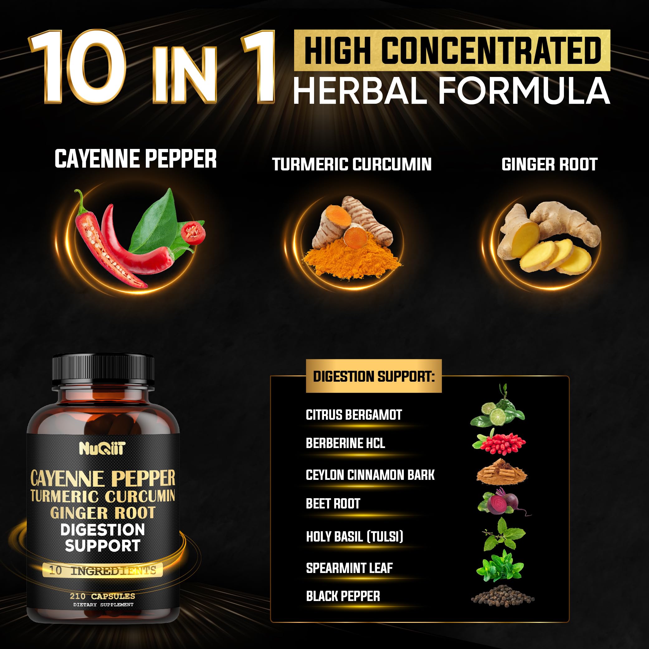 NUQIIT Cayenne Supplement bottle side view showing ingredients
