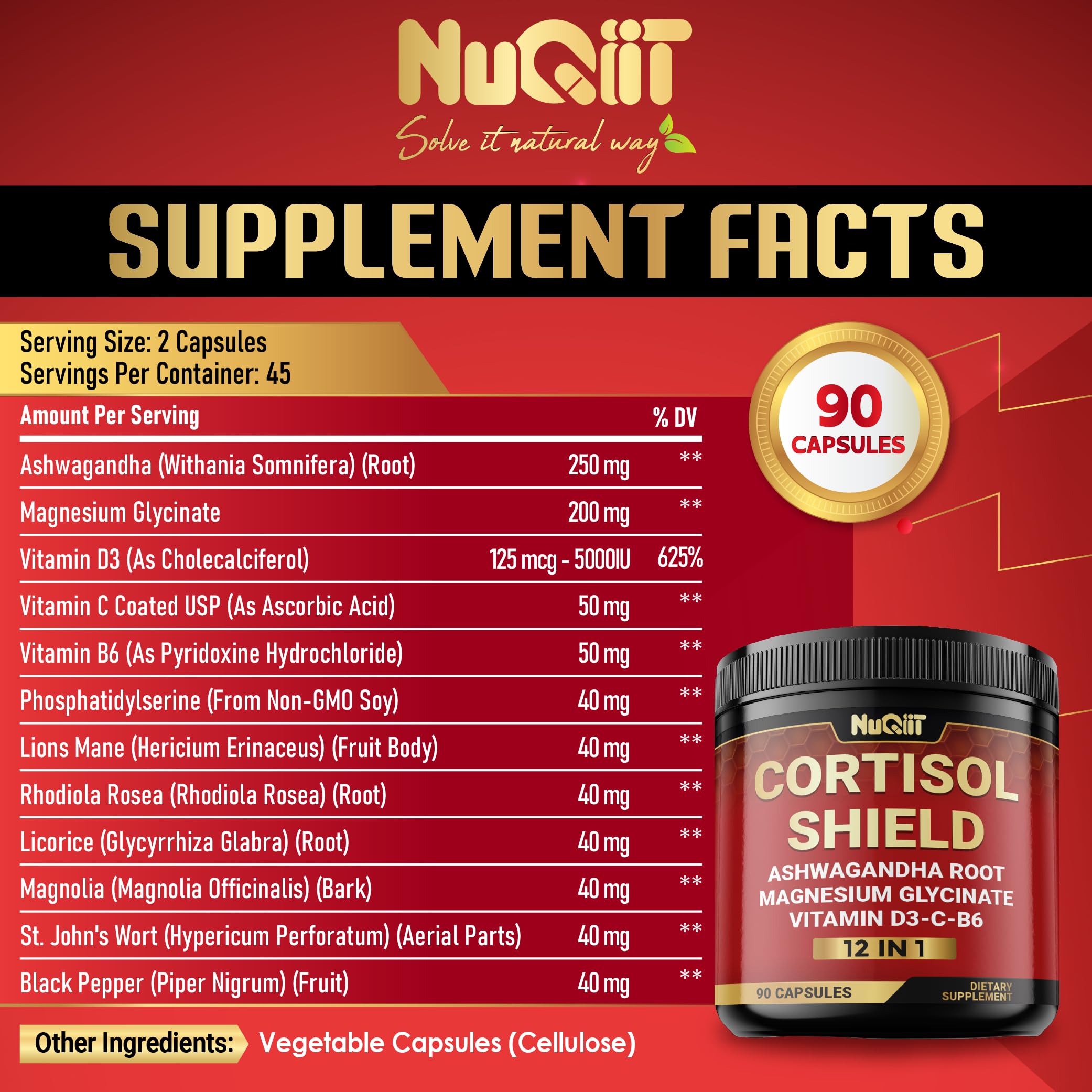 NUQIIT Cortisol Shield Supplement capsules close-up