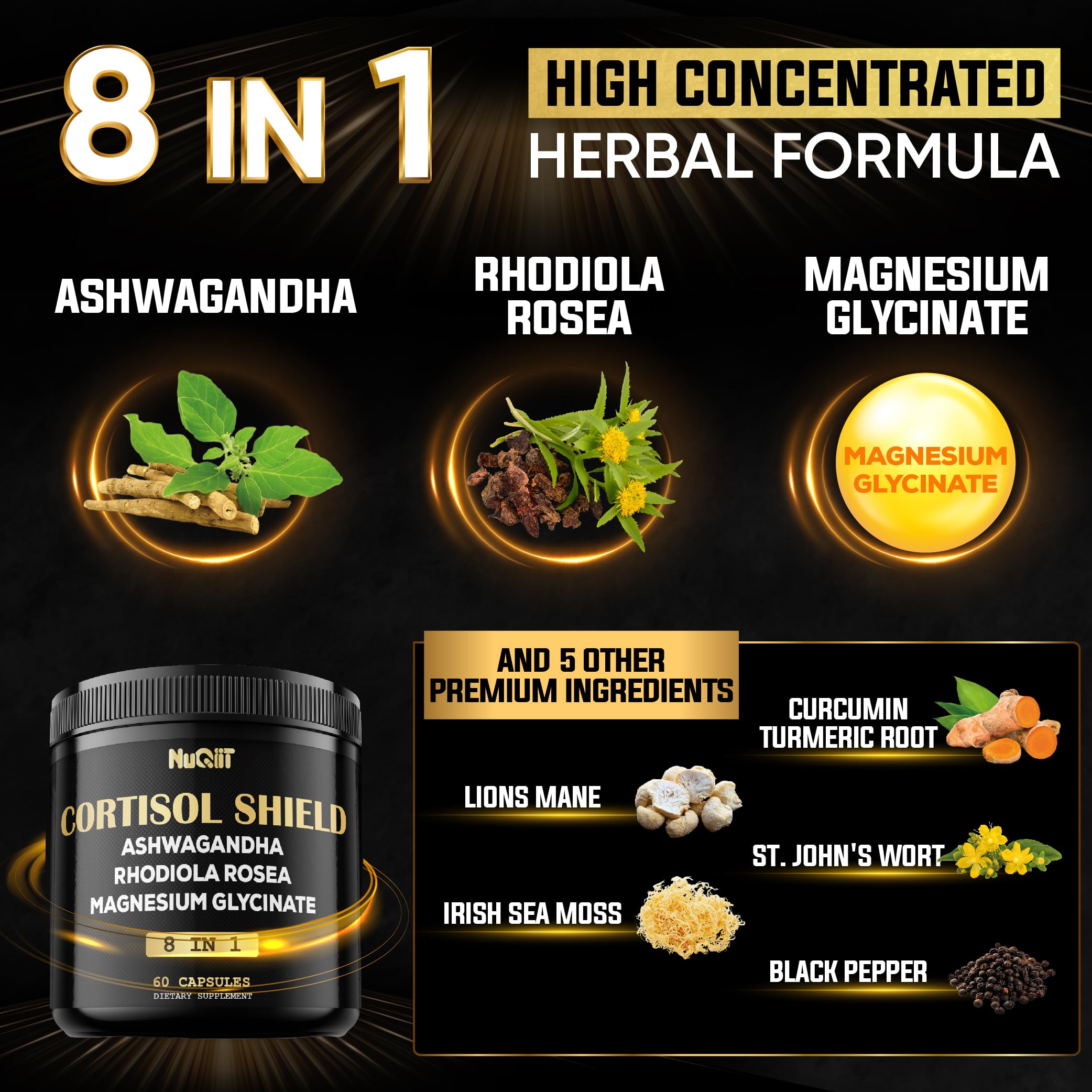 NUQIIT Cortisol Supplement 500mg bottle side view