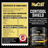 NUQIIT Cortisol Supplement 500mg capsules on a table