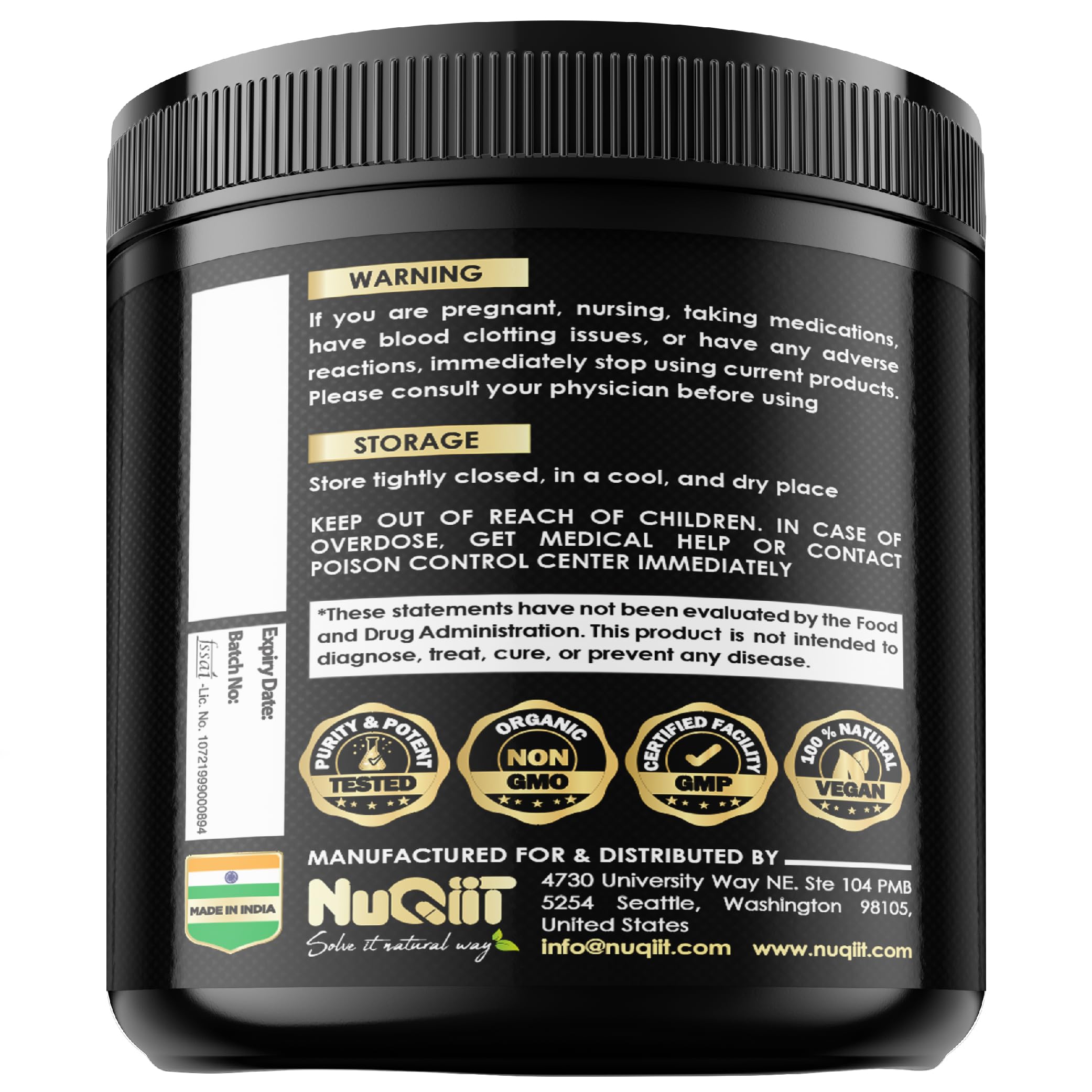 NUQIIT Gaba L-Theanine Supplement nutrition facts