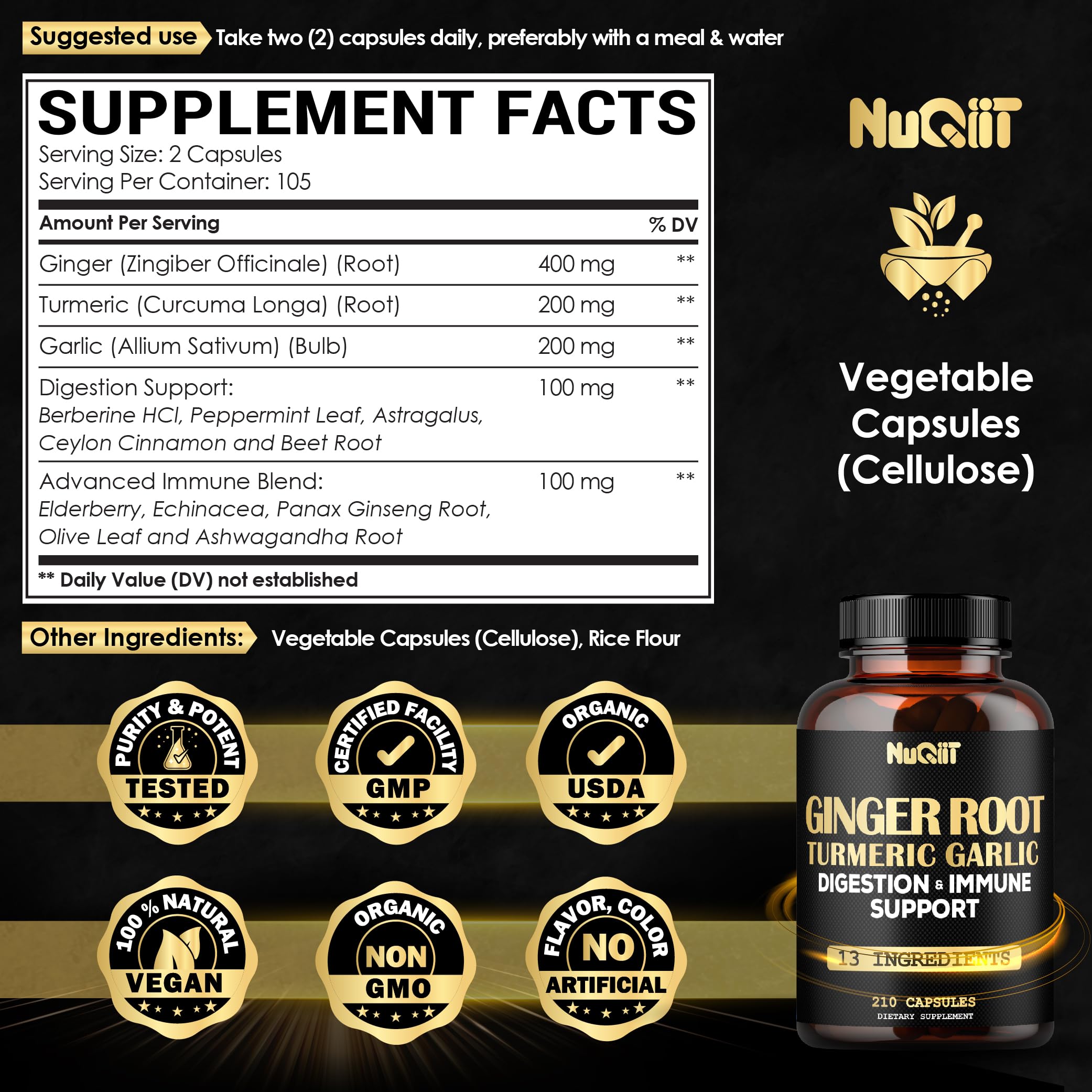 NUQIIT Ginger Root Capsules on a wooden table