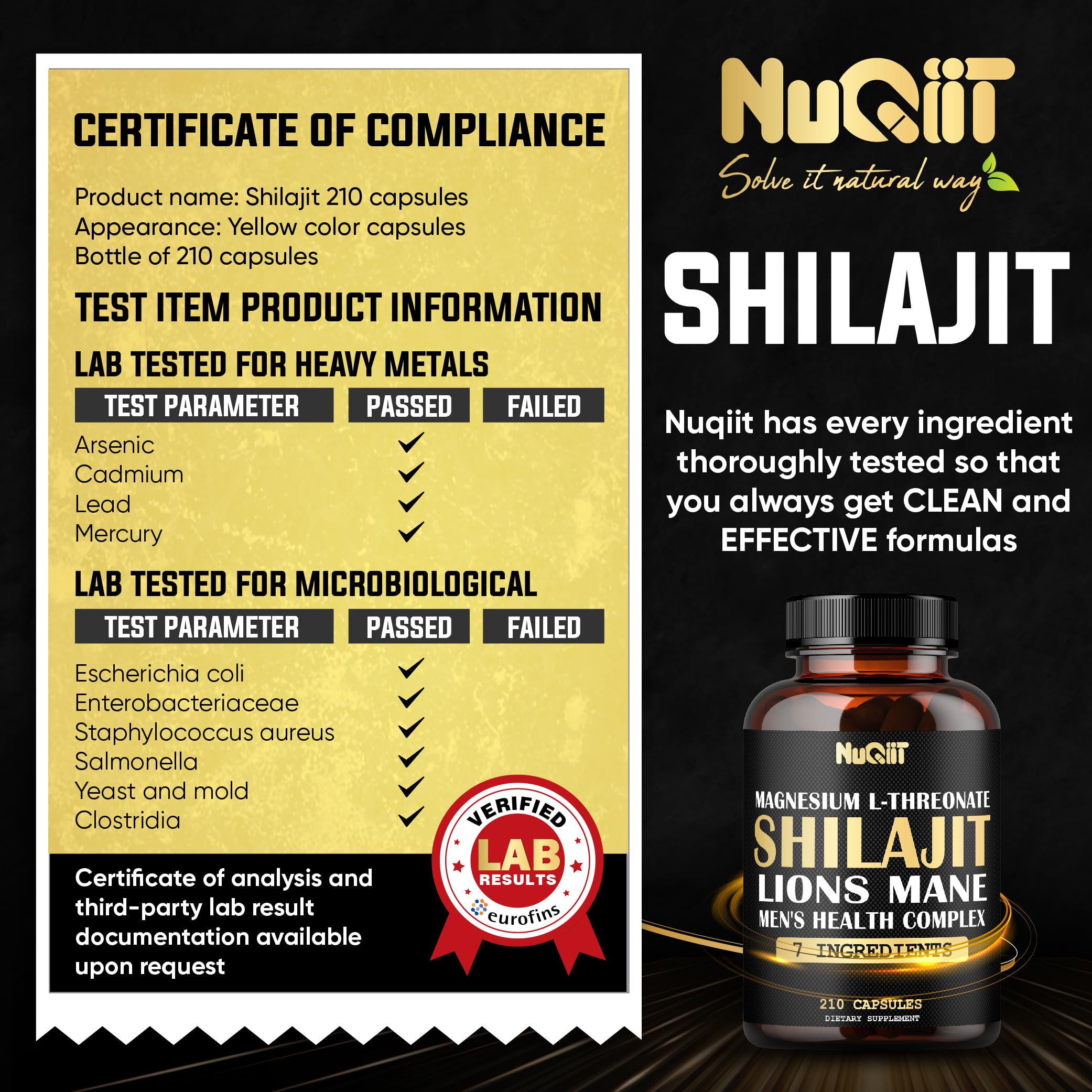 NUQIIT Magnesium with Lions Mane & Shilajit Capsules label details