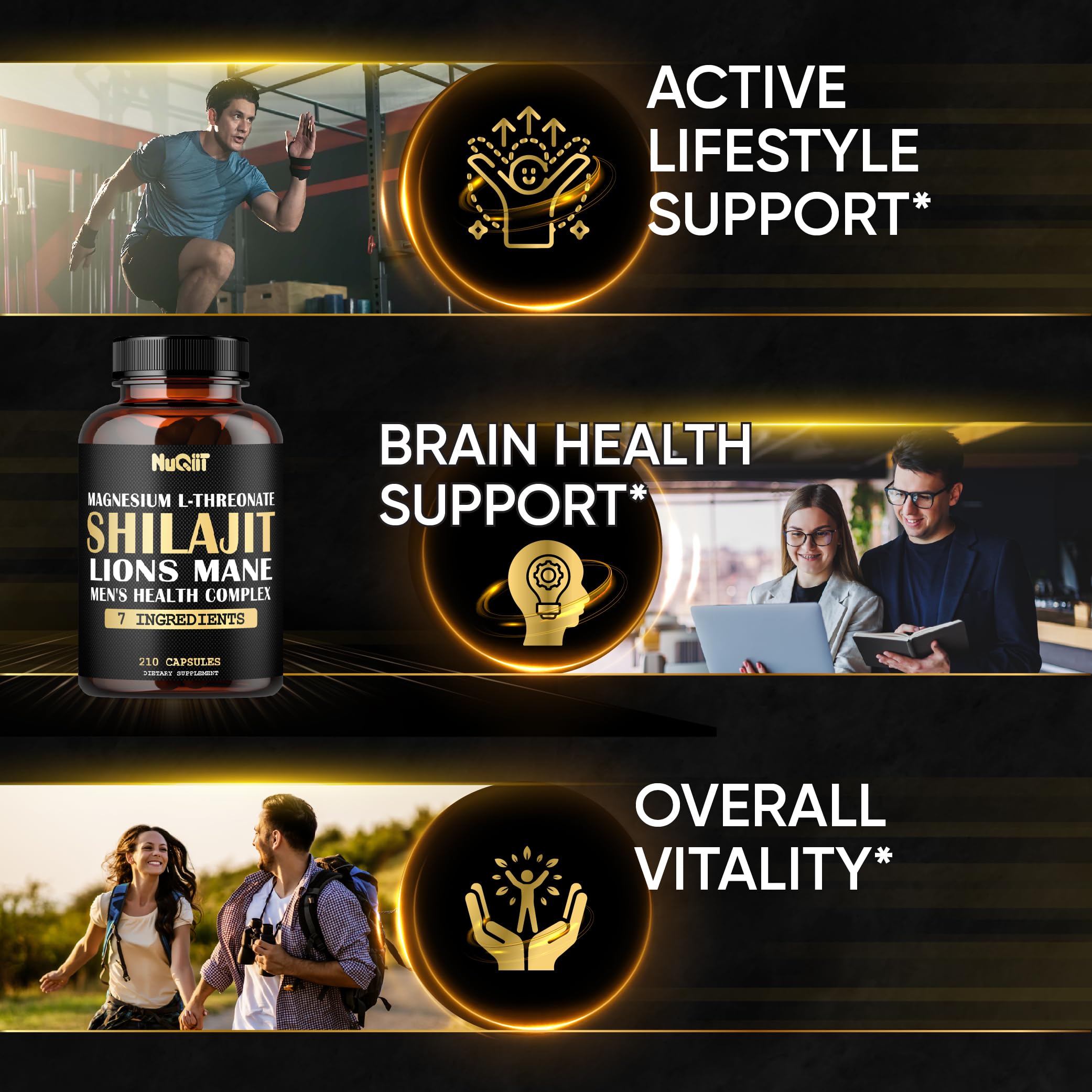NUQIIT Magnesium with Lions Mane & Shilajit Capsules on a wooden table