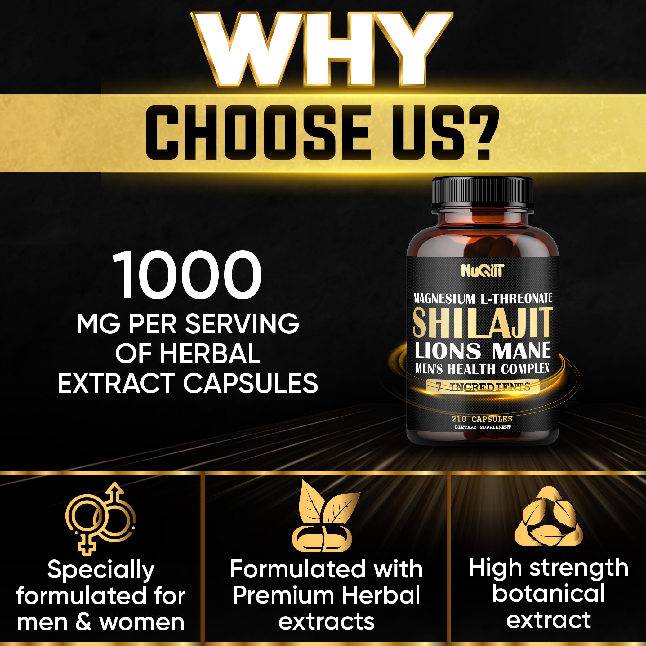 NUQIIT Magnesium with Lions Mane & Shilajit Capsules with water glass