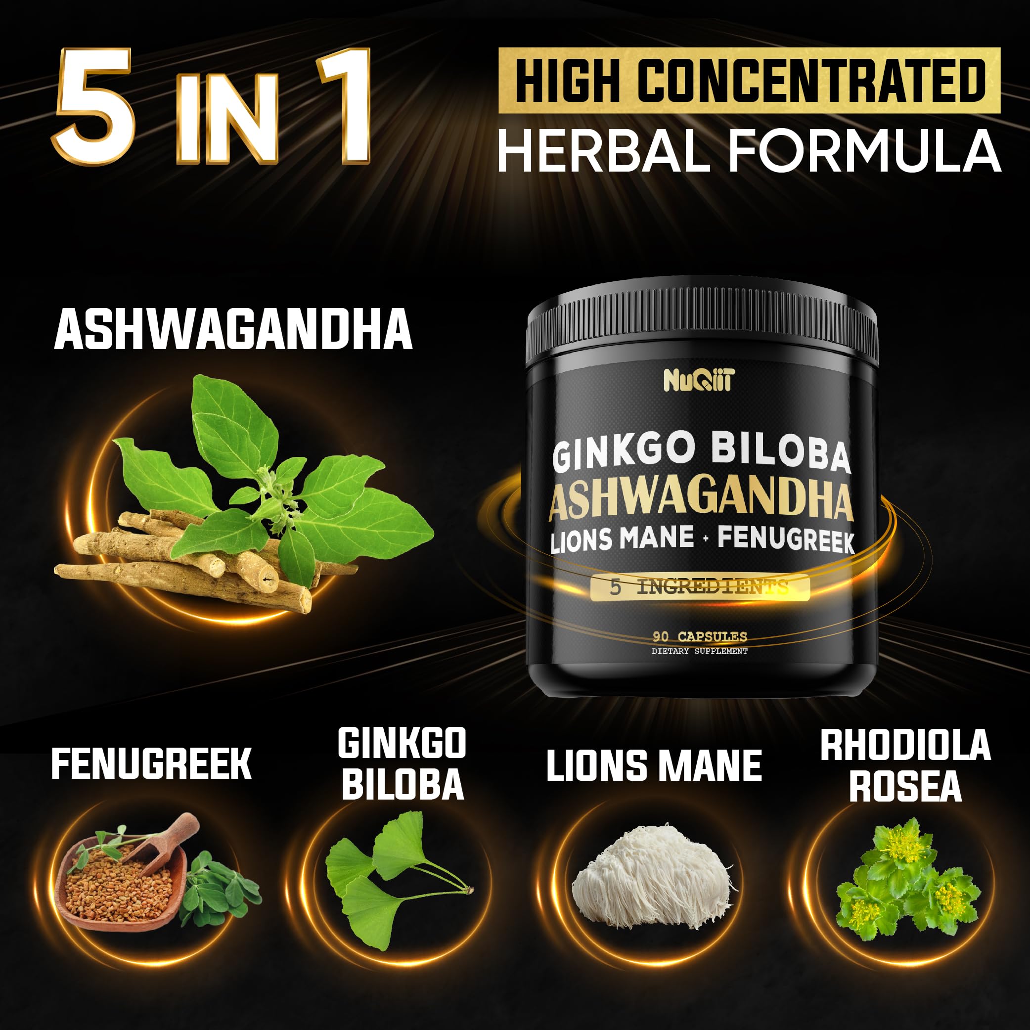 NUQIIT Organic Ashwagandha Supplement bottle side view