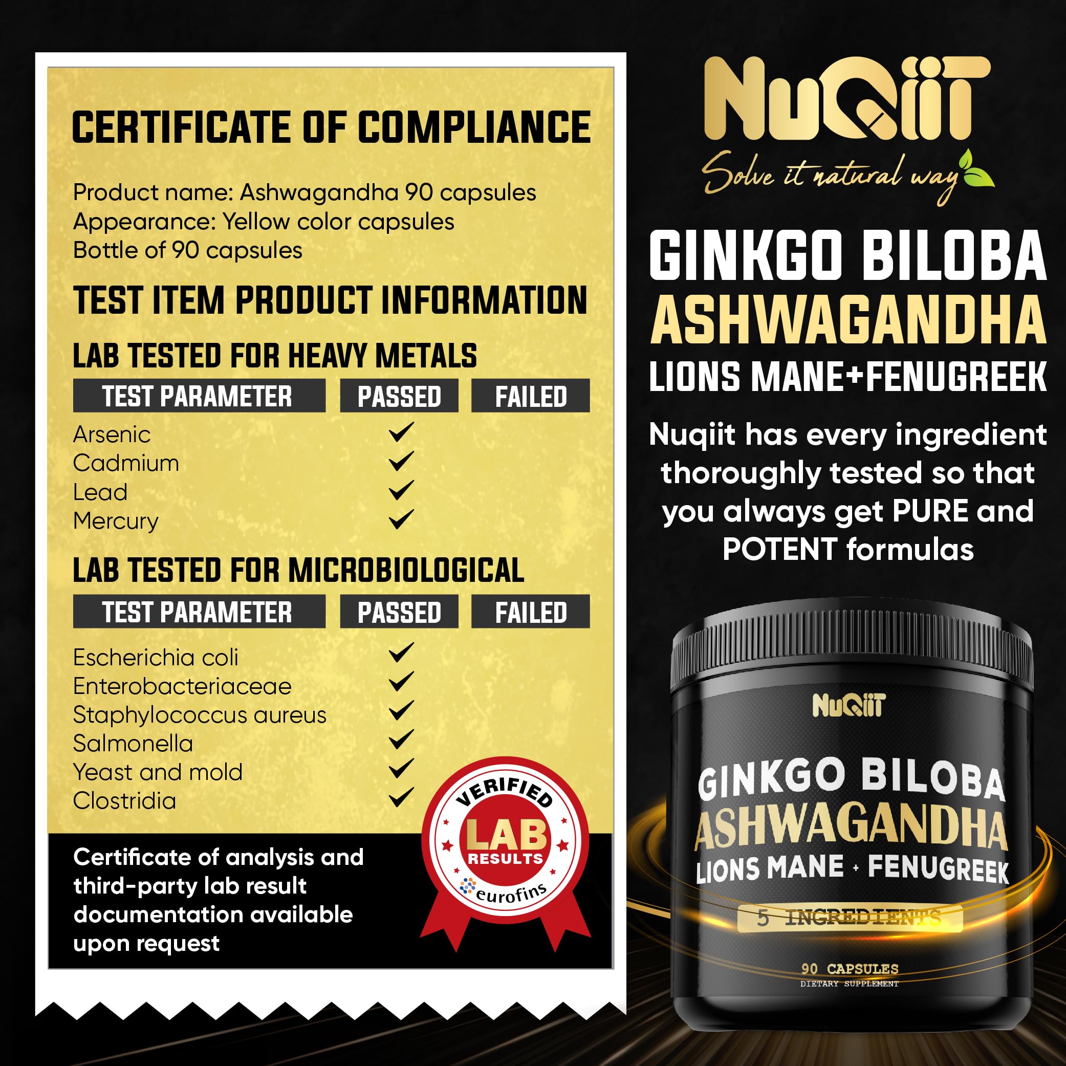NUQIIT Organic Ashwagandha Supplement capsule close-up