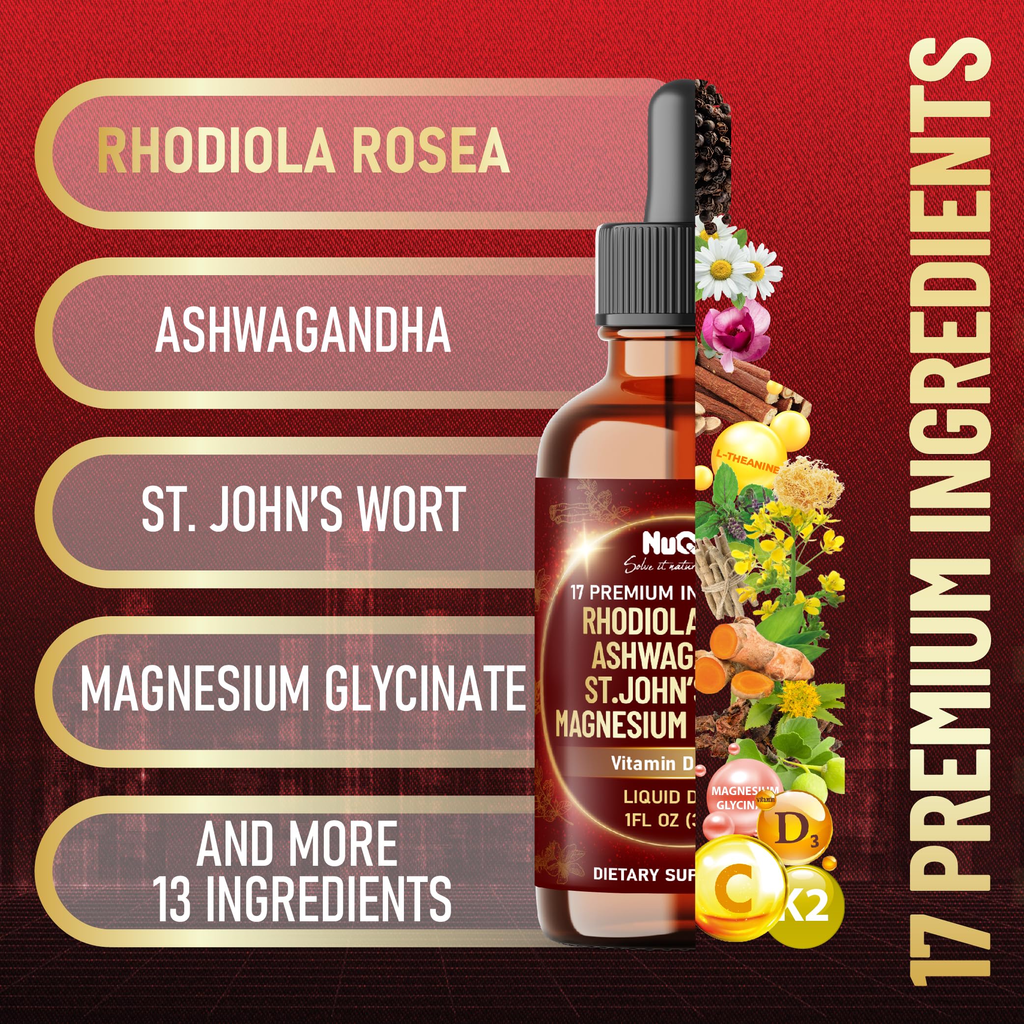NUQIIT Rhodiola Rosea 17in1 Supplement bottle on wooden table