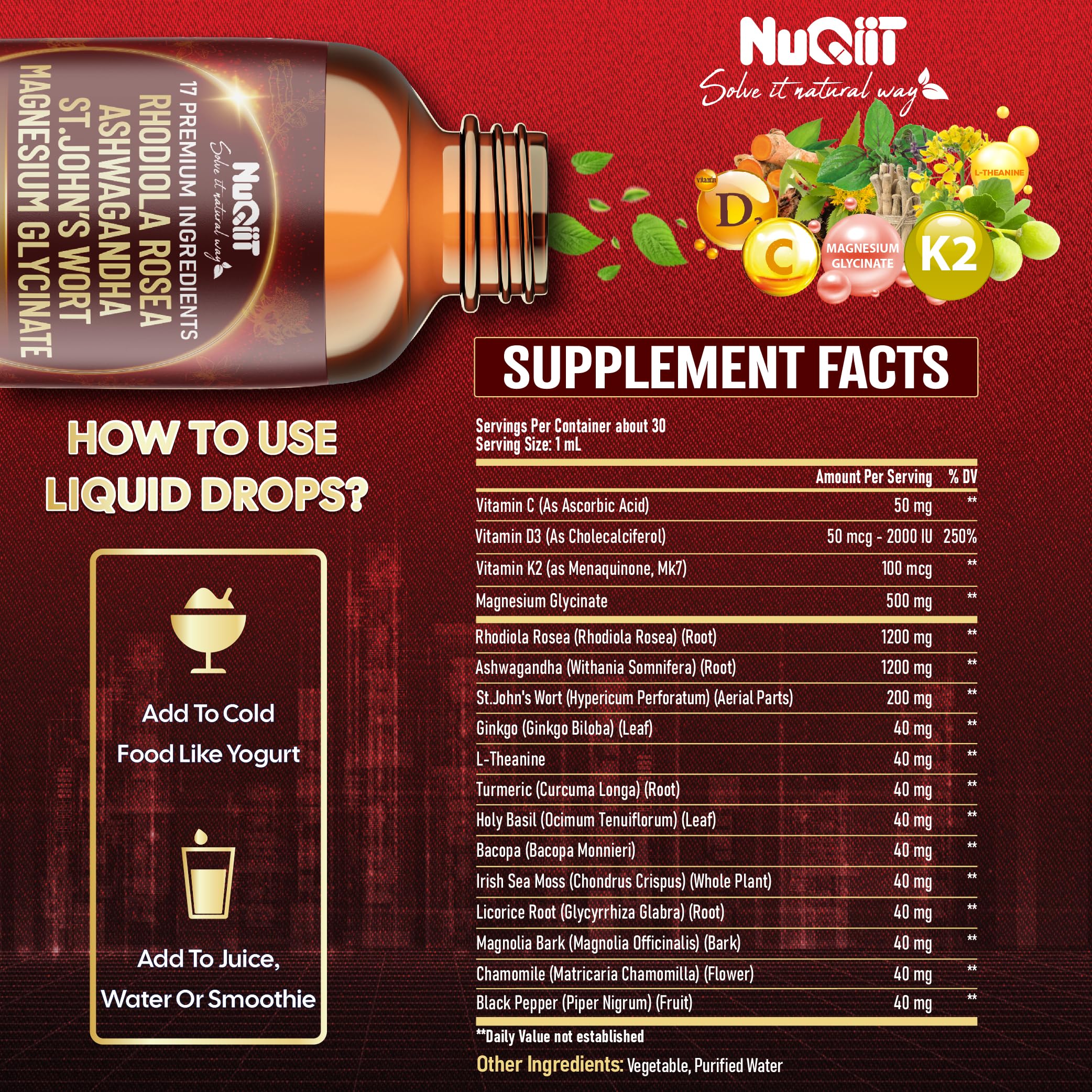 NUQIIT Rhodiola Rosea 17in1 Supplement ingredients list