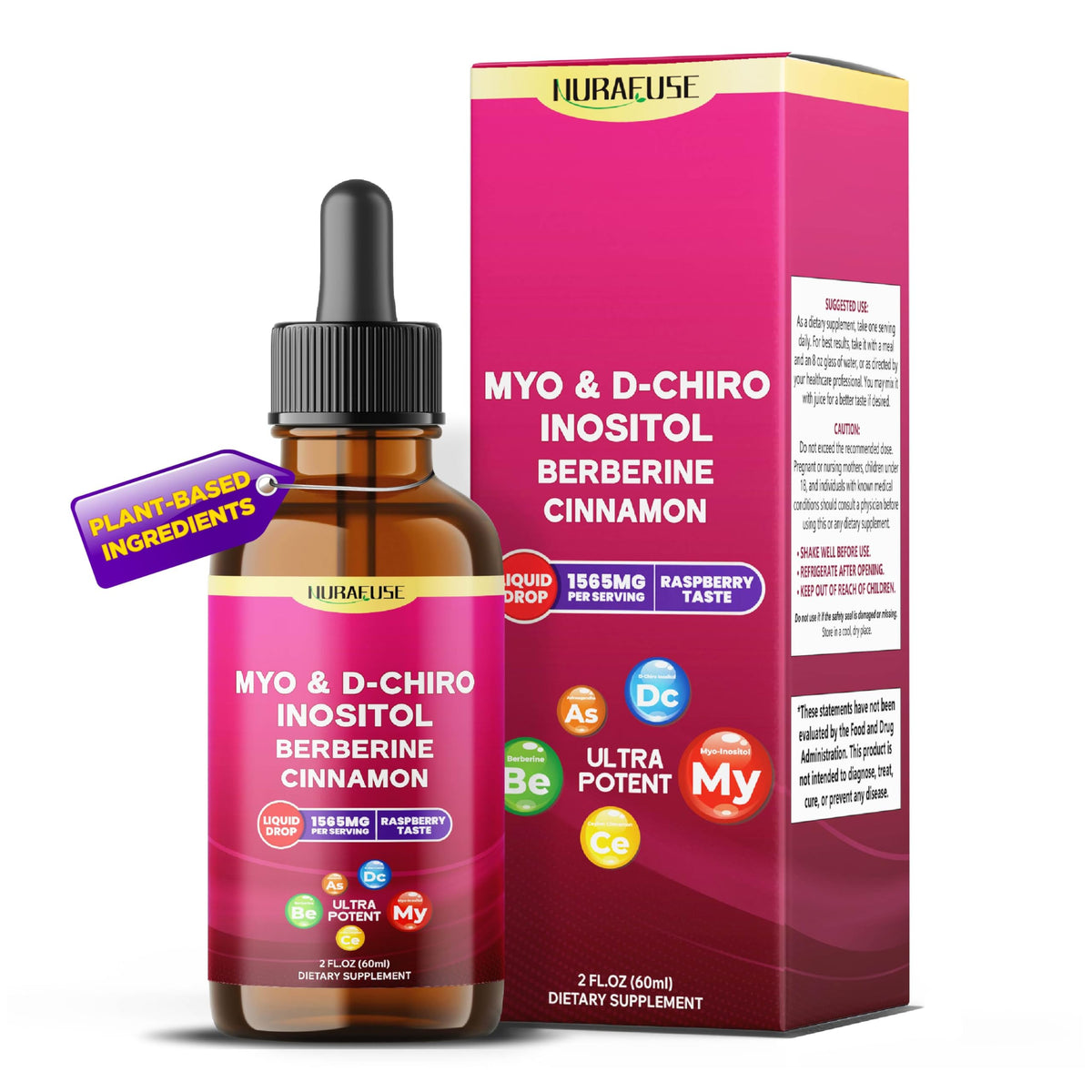 NURAFUSE Cinnamon Supplement bottle front view with raspberry flavour