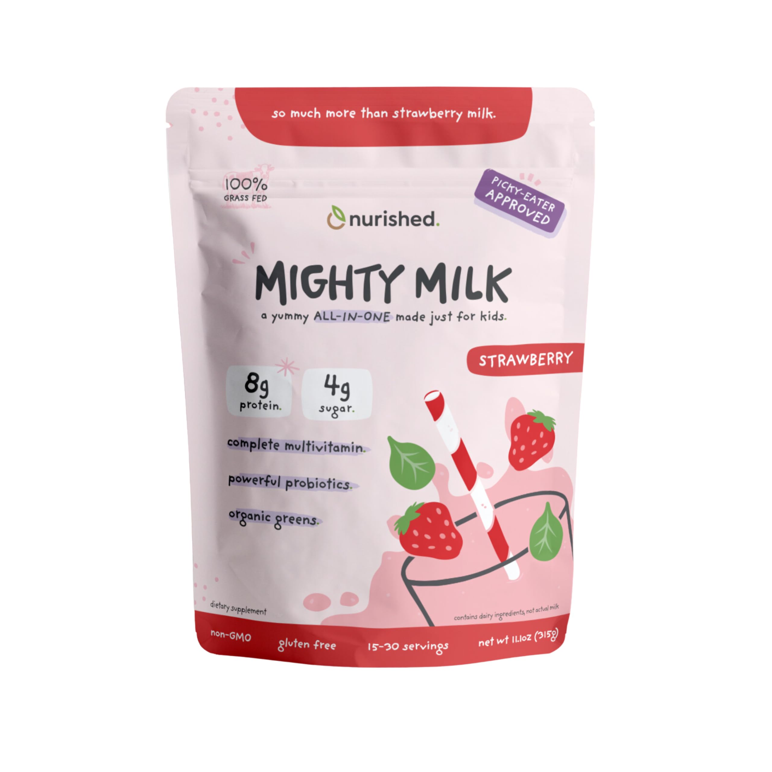 Nurished Mighty Chocolate Milk Drink Mix front view packaging