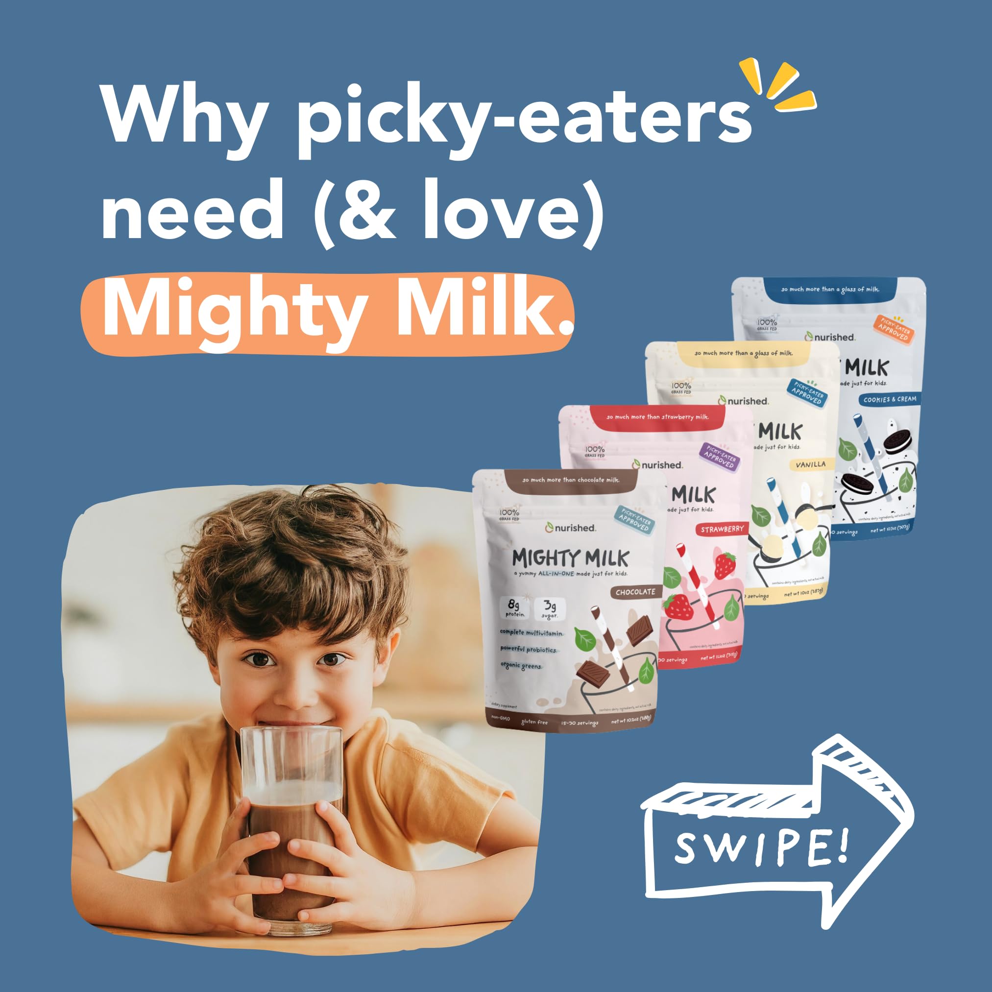 Nurished Mighty Chocolate Milk Drink Mix with organic spinach and cocoa