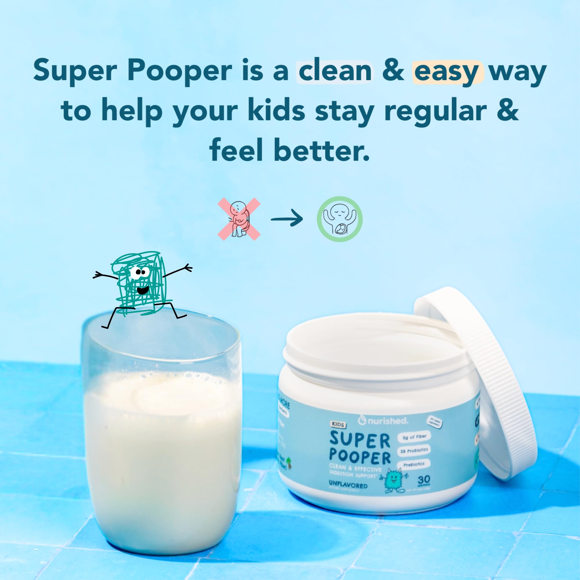 Nurished Super Pooper Probiotic Supplement mixed in a drink