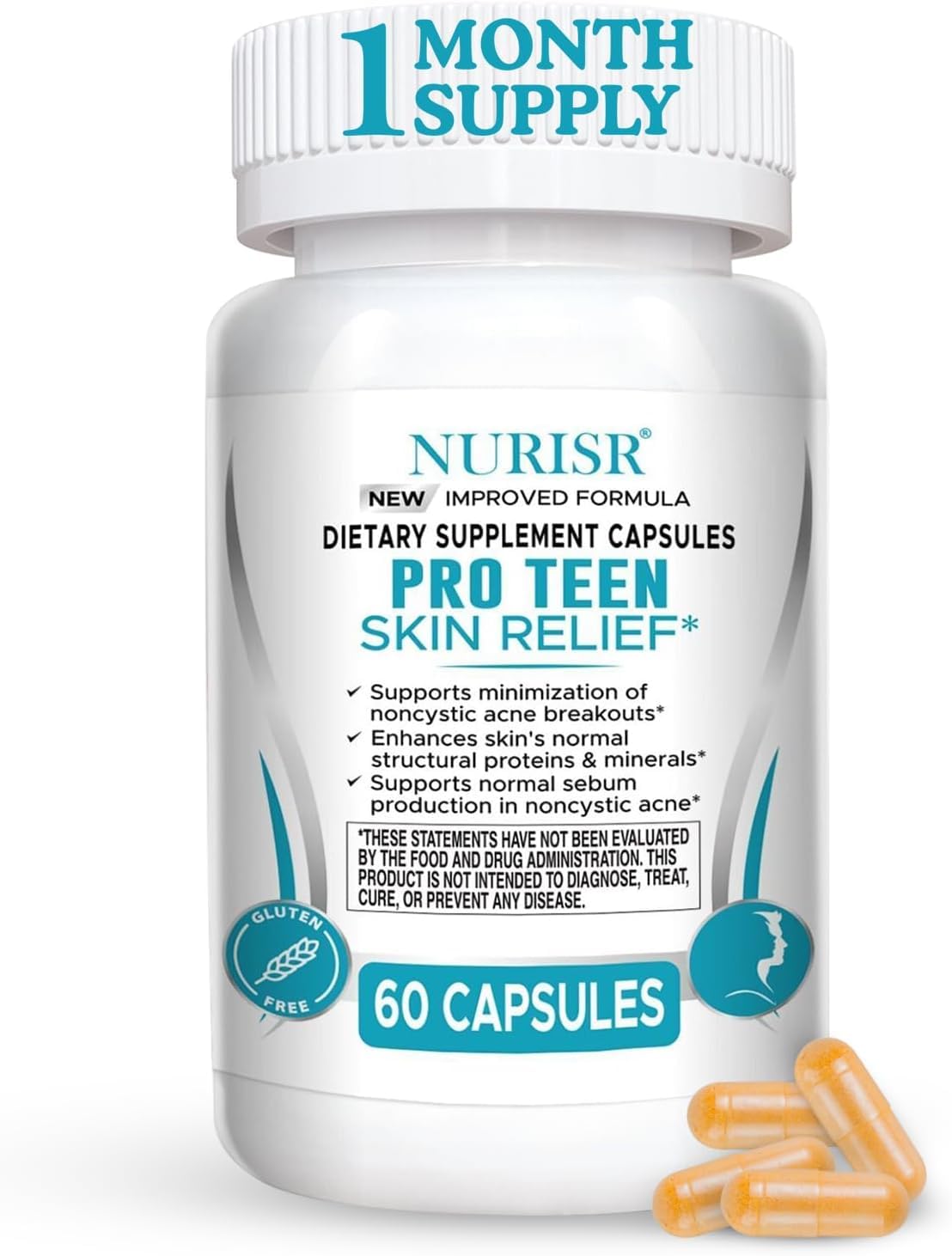 NURISR Clear Skin Supplements 30 Capsules front view