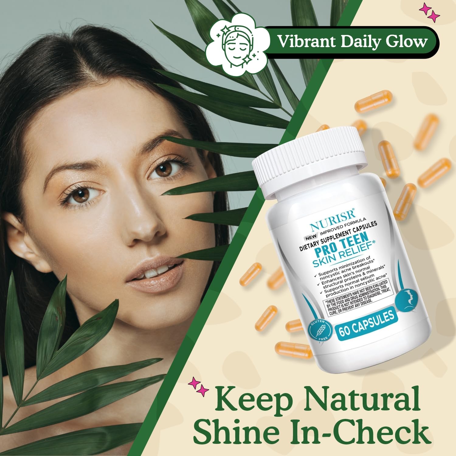 NURISR Clear Skin Supplements capsule close-up