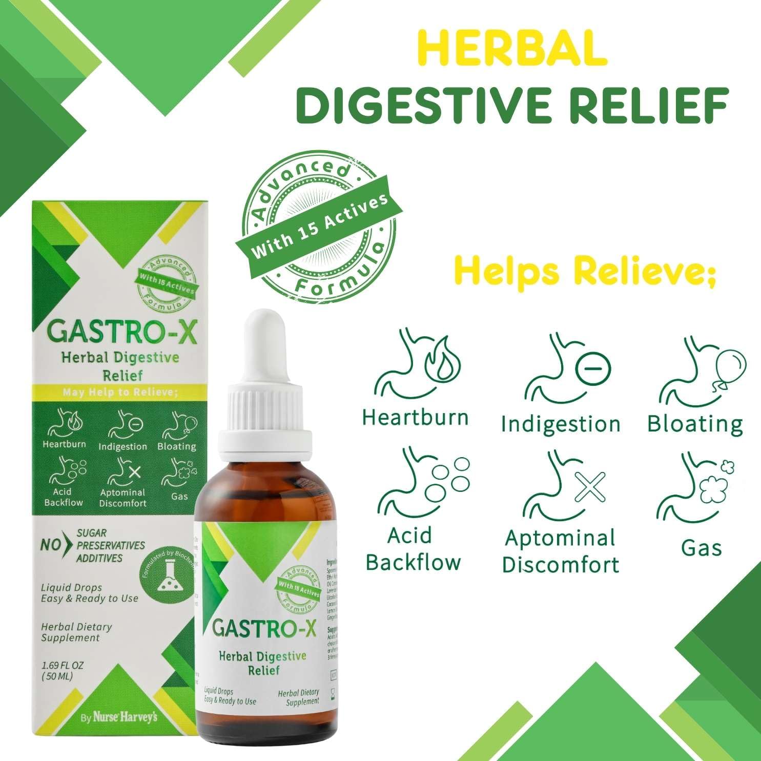 Nurse Harvey's Gastro-X glass dropper with herbal liquid
