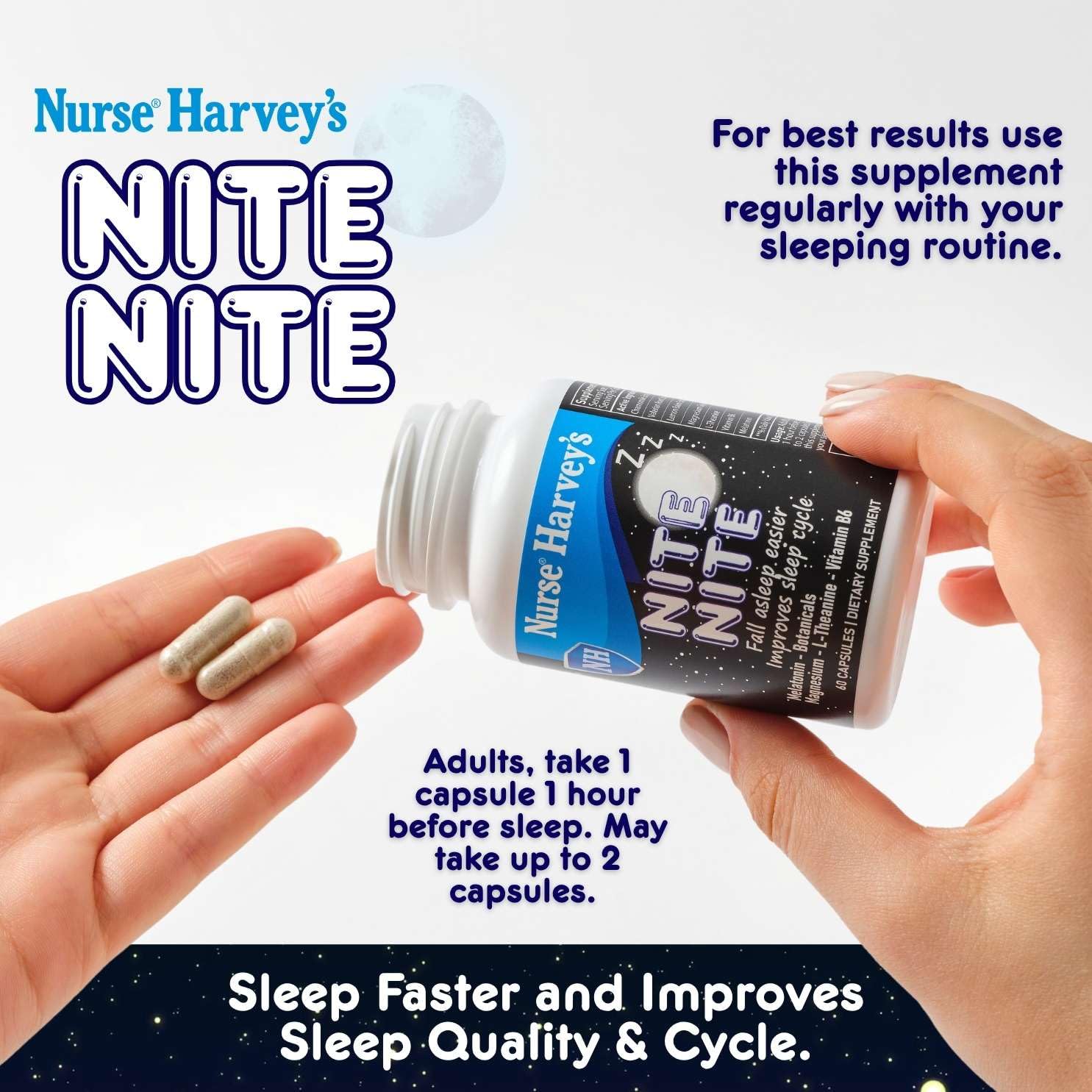 Nurse Harvey's Nite Nite capsules clear view with white powder