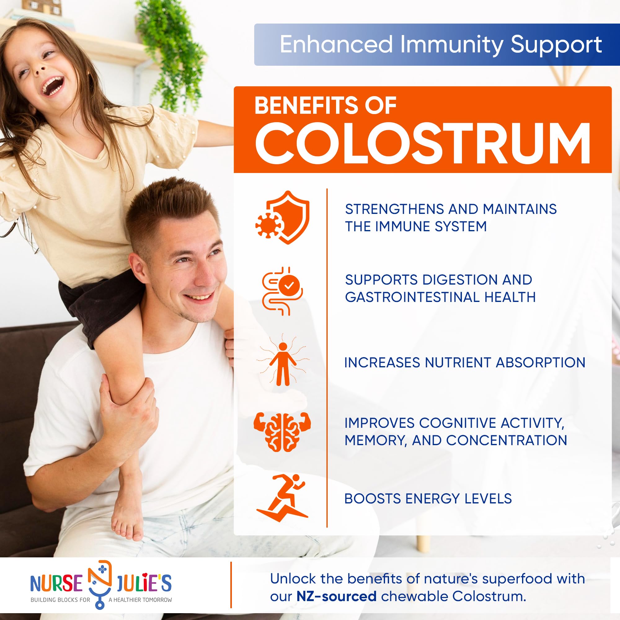 Nurse Julie's Colostrum Chewable Tablets for Kids close-up of tablets