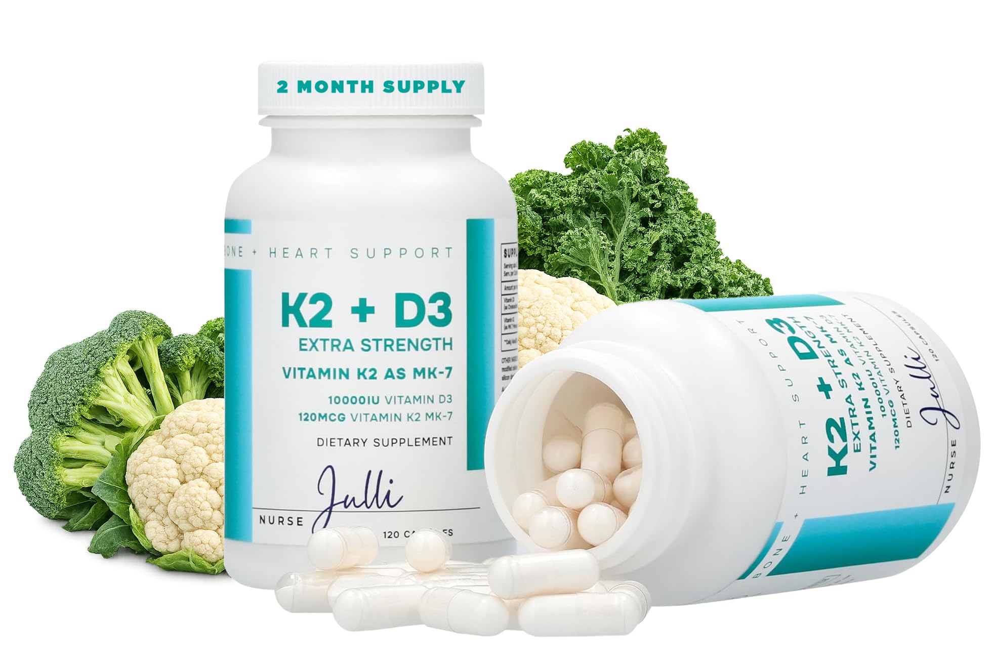 Nurse Julli Vitamin D3 + K2 supplement bottle front view