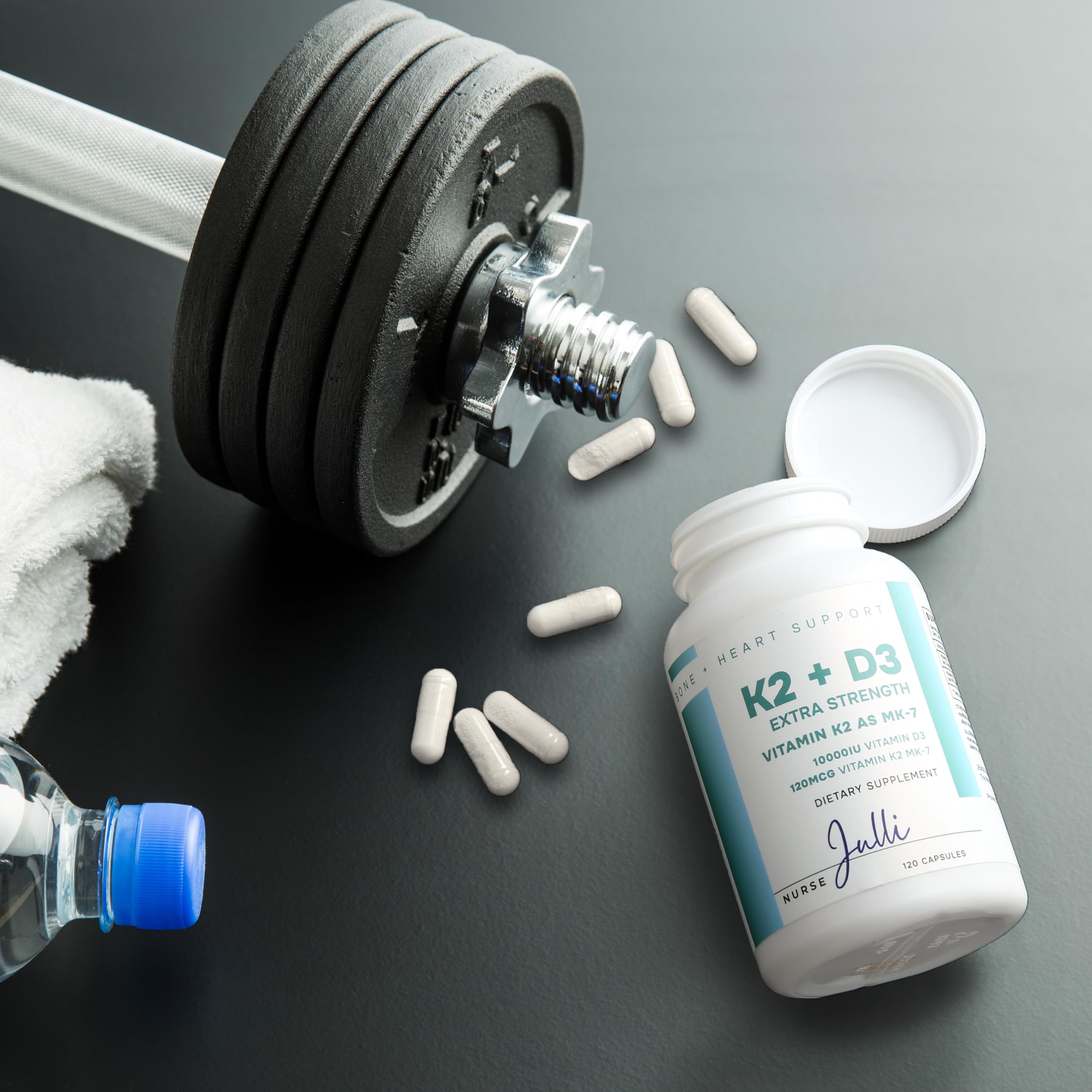 Nurse Julli Vitamin D3 + K2 supplement bottle with dosage information