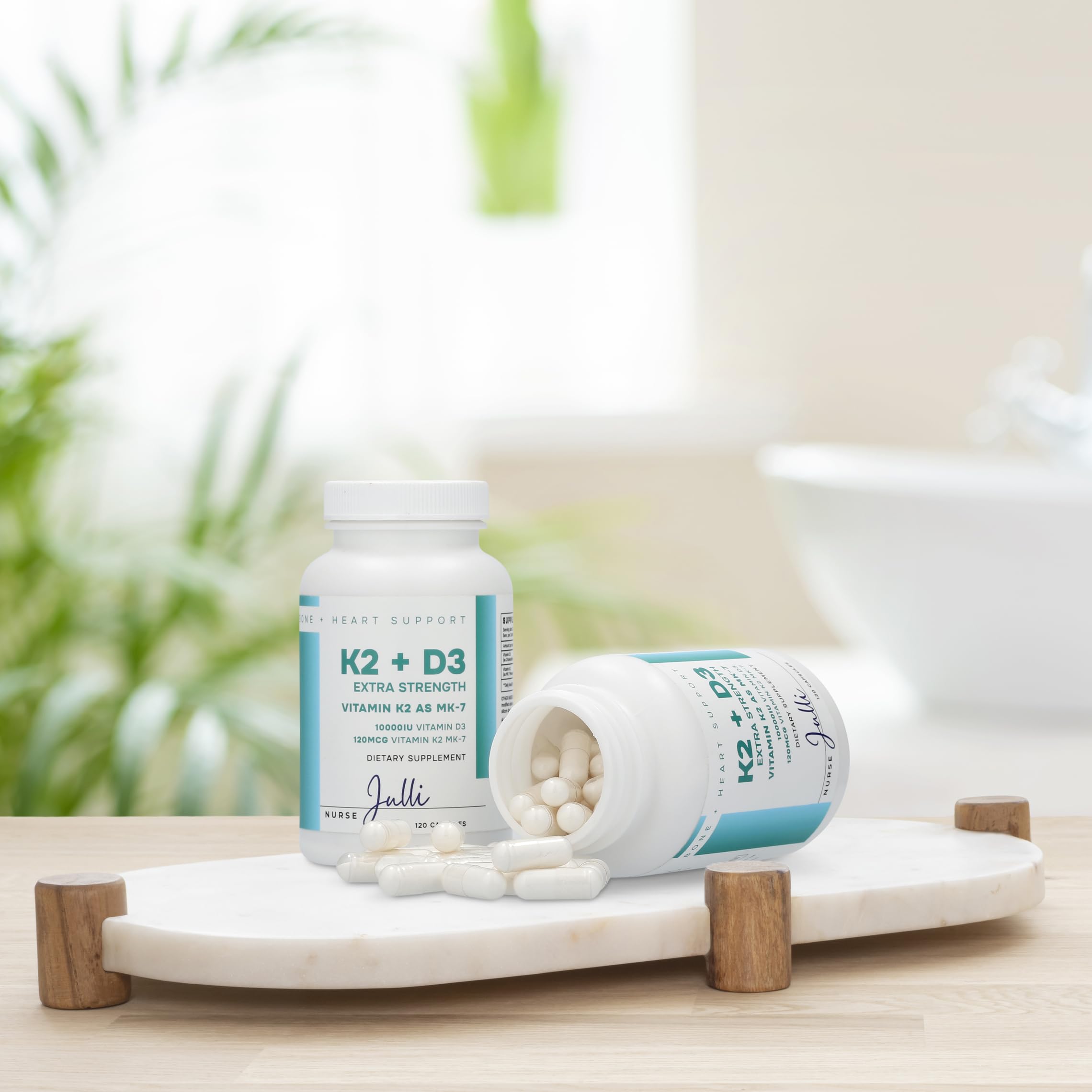 Nurse Julli Vitamin D3 + K2 supplement capsules close-up